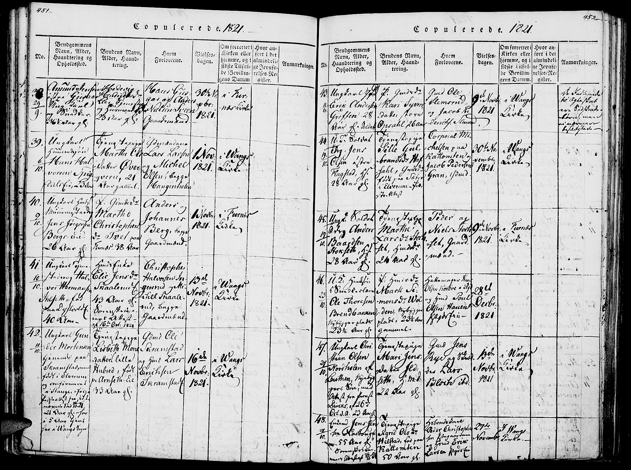 Vang prestekontor, Hedmark, AV/SAH-PREST-008/H/Ha/Haa/L0007: Parish register (official) no. 7, 1813-1826, p. 451-452
