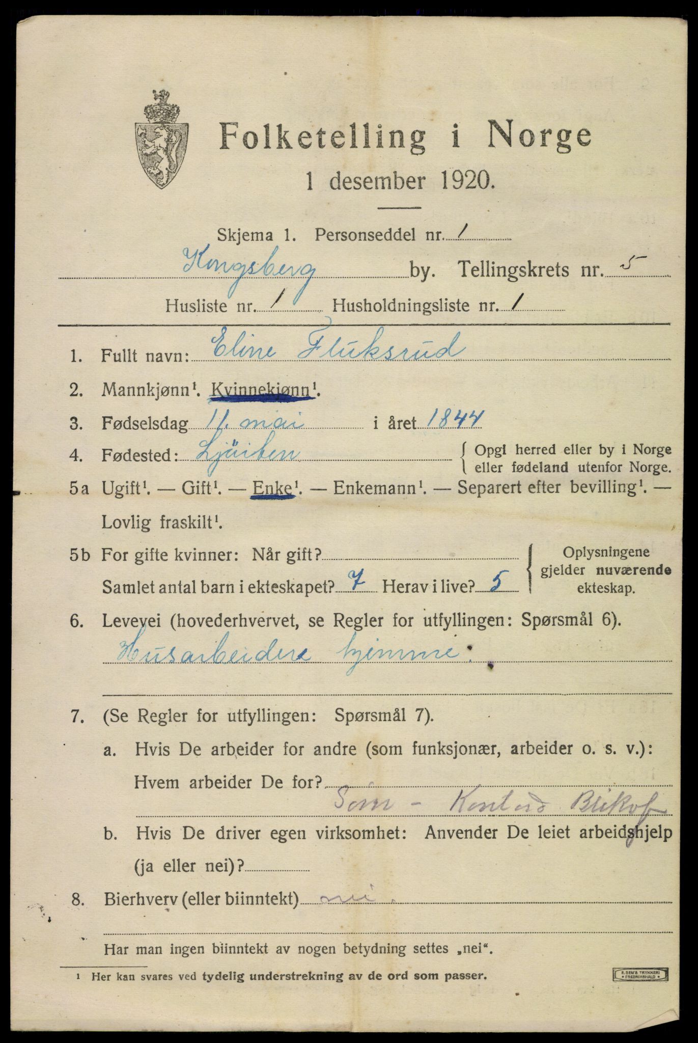 SAKO, 1920 census for Kongsberg, 1920, p. 12444