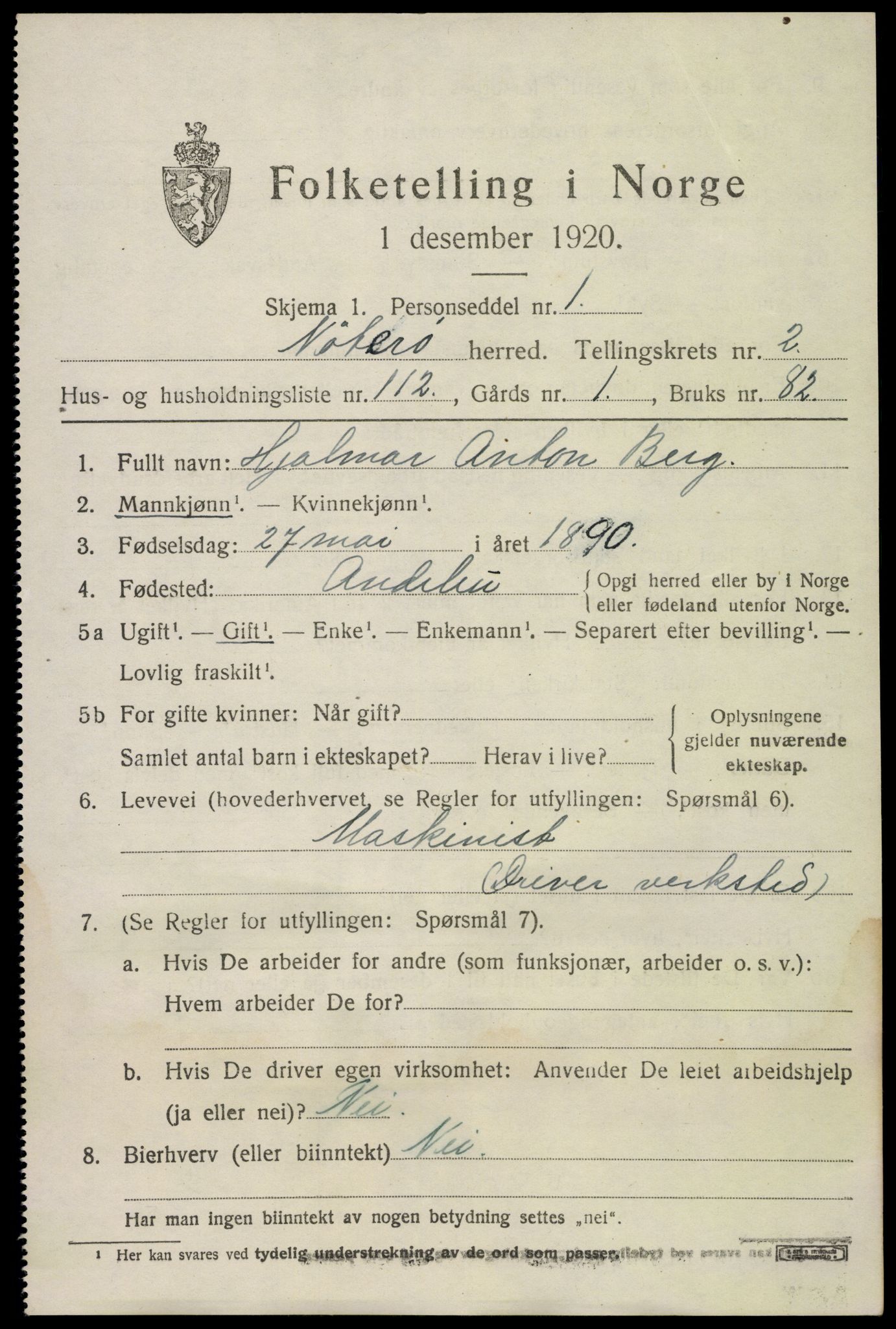 SAKO, 1920 census for Nøtterøy, 1920, p. 5555