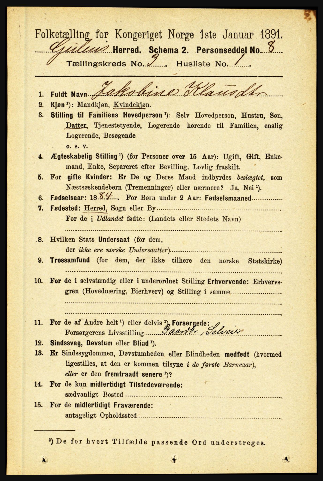 RA, 1891 census for 1411 Gulen, 1891, p. 887