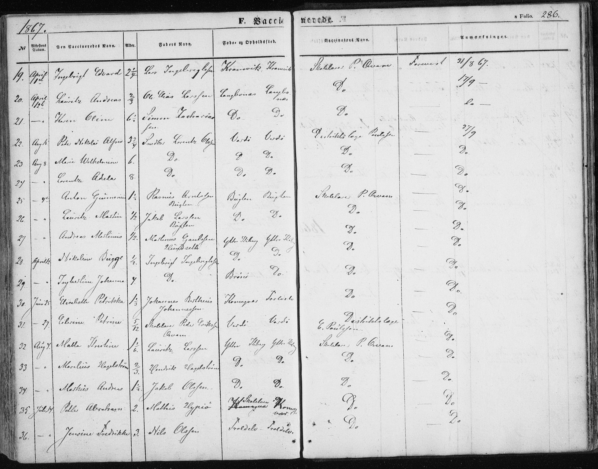 Vardø sokneprestkontor, SATØ/S-1332/H/Ha/L0004kirke: Parish register (official) no. 4, 1862-1871, p. 286