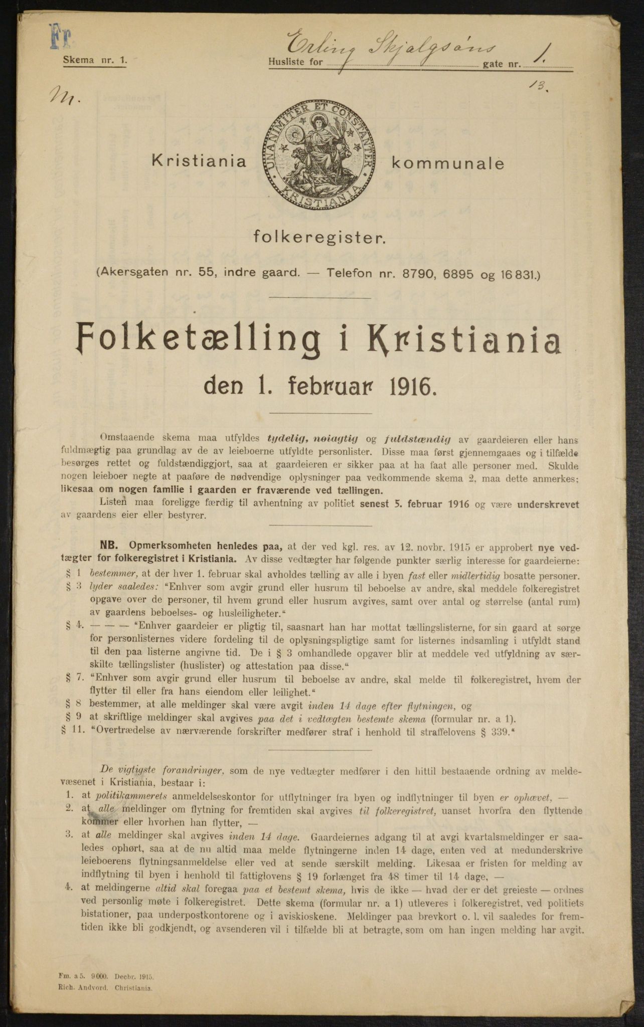 OBA, Municipal Census 1916 for Kristiania, 1916, p. 22396