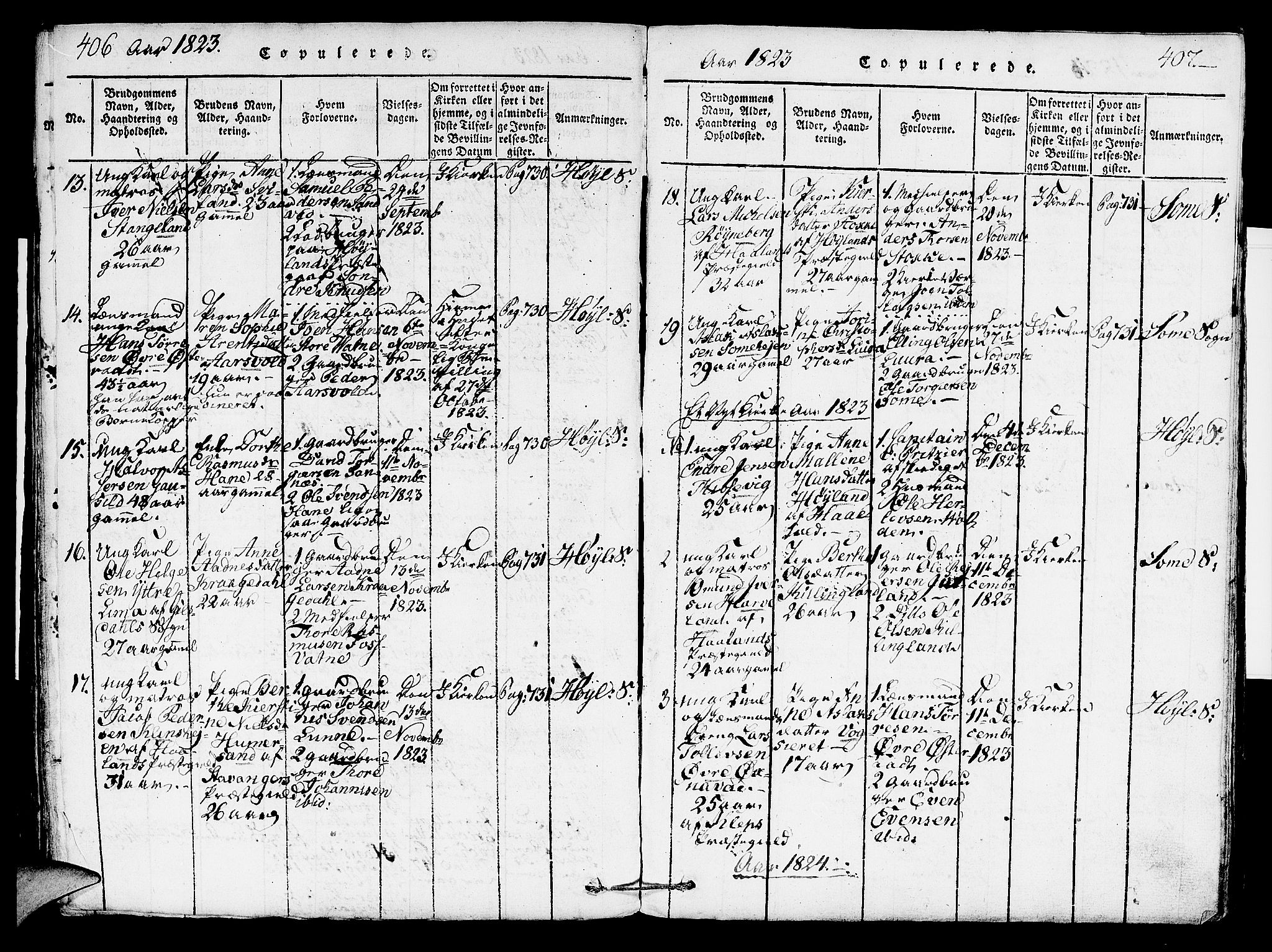 Høyland sokneprestkontor, SAST/A-101799/001/30BA/L0006: Parish register (official) no. A 6, 1815-1825, p. 406-407