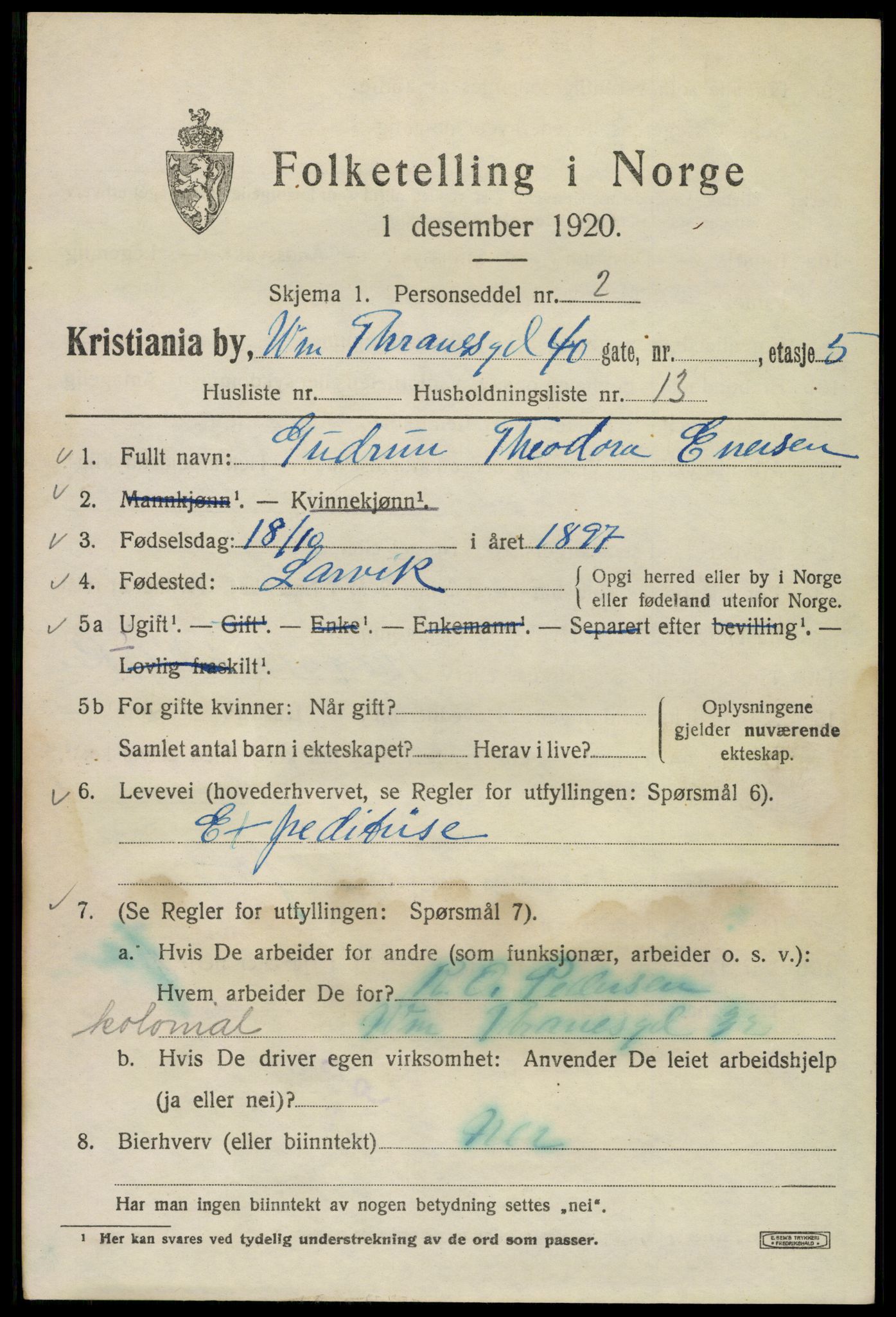 SAO, 1920 census for Kristiania, 1920, p. 647551