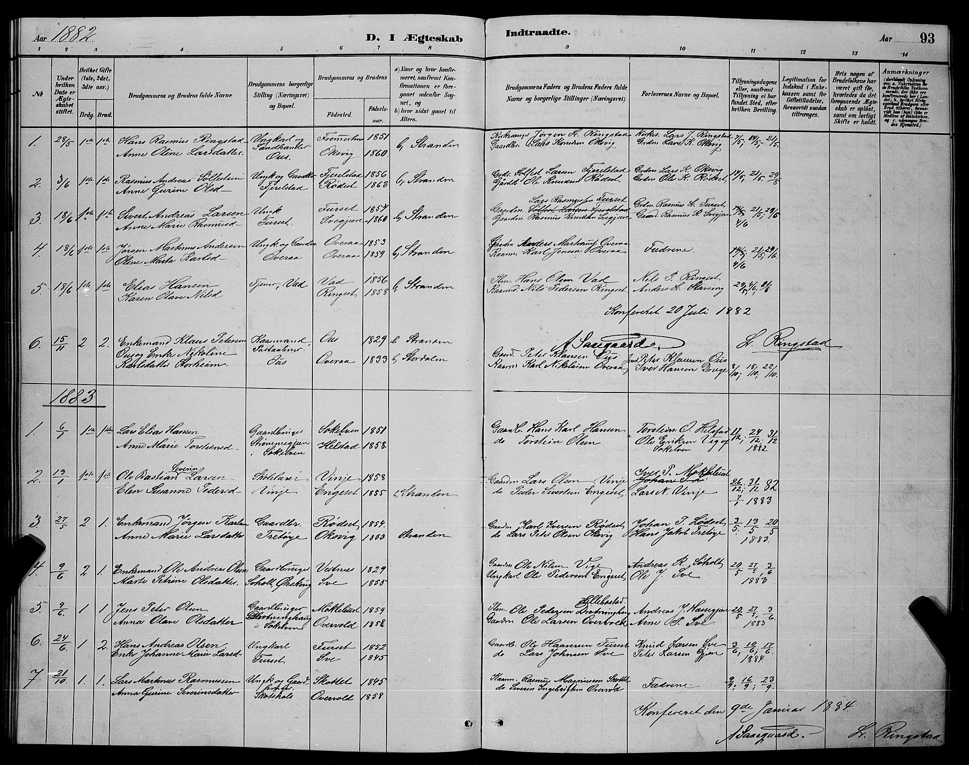 Ministerialprotokoller, klokkerbøker og fødselsregistre - Møre og Romsdal, SAT/A-1454/520/L0292: Parish register (copy) no. 520C04, 1882-1901, p. 93