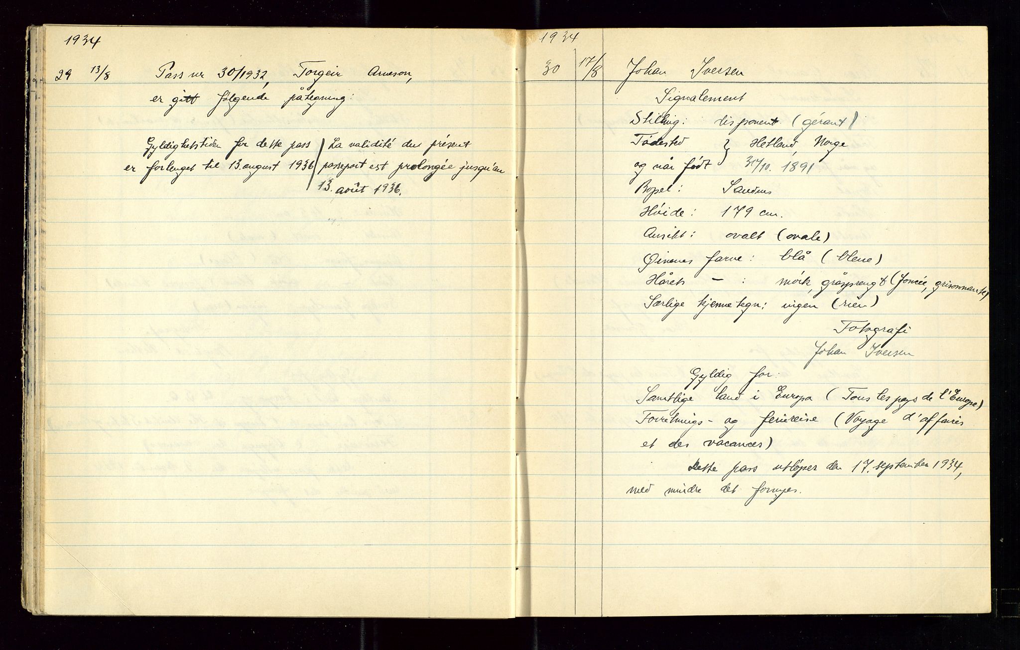 Sandnes politikammer, AV/SAST-A-100446/K/L0005: Passprotokoll, 1934-1938, p. 25