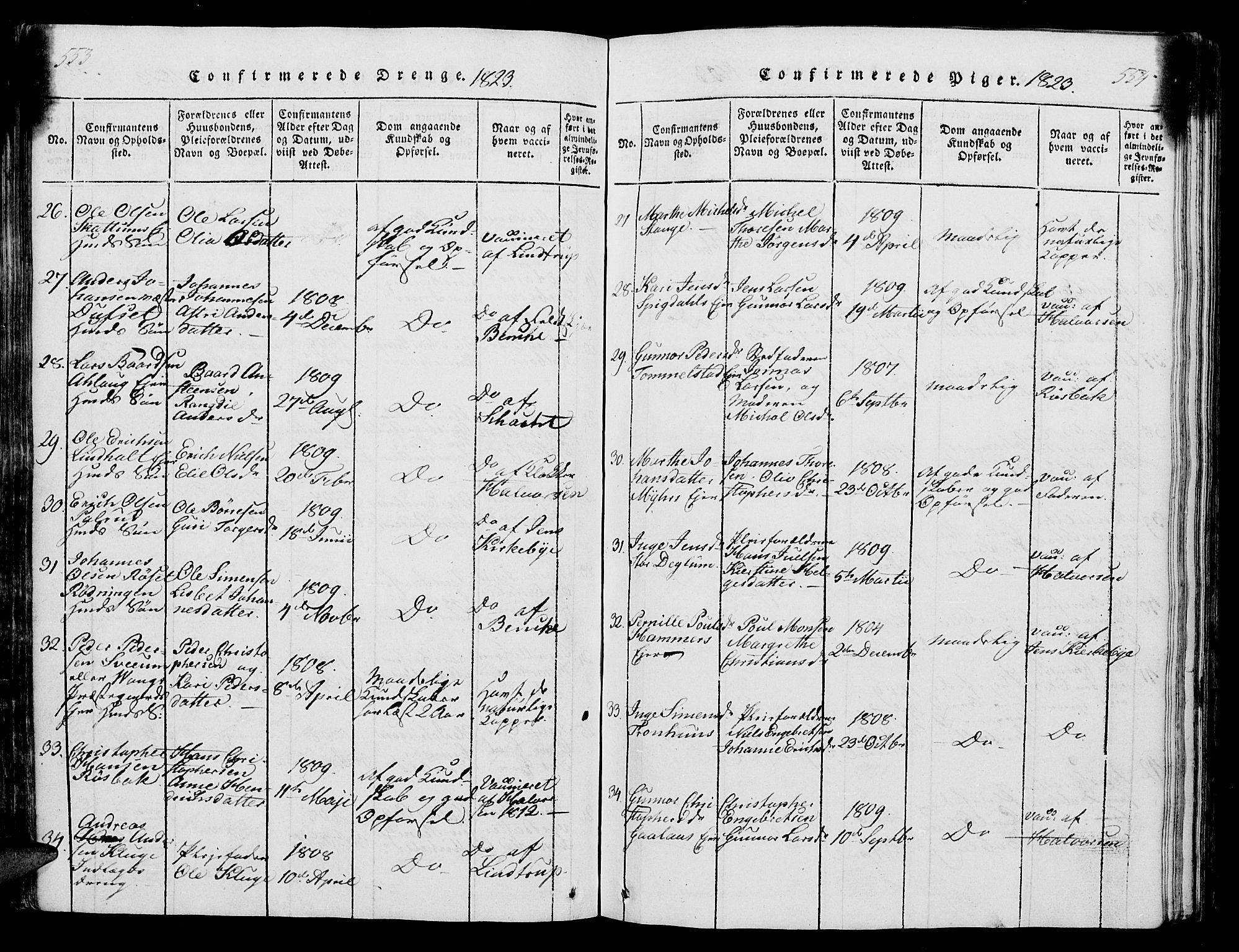 Vang prestekontor, Hedmark, AV/SAH-PREST-008/H/Ha/Hab/L0004: Parish register (copy) no. 4, 1813-1827, p. 553-554