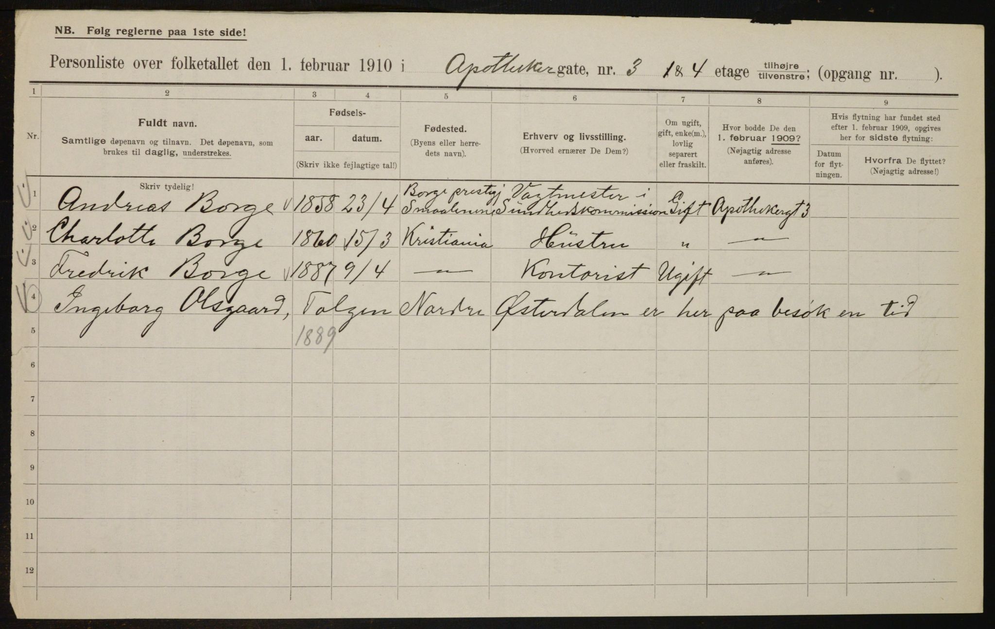 OBA, Municipal Census 1910 for Kristiania, 1910, p. 1252