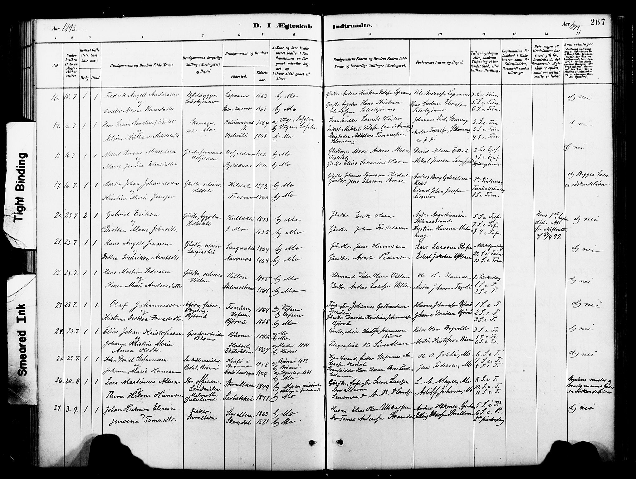 Ministerialprotokoller, klokkerbøker og fødselsregistre - Nordland, AV/SAT-A-1459/827/L0421: Parish register (copy) no. 827C10, 1887-1906, p. 267