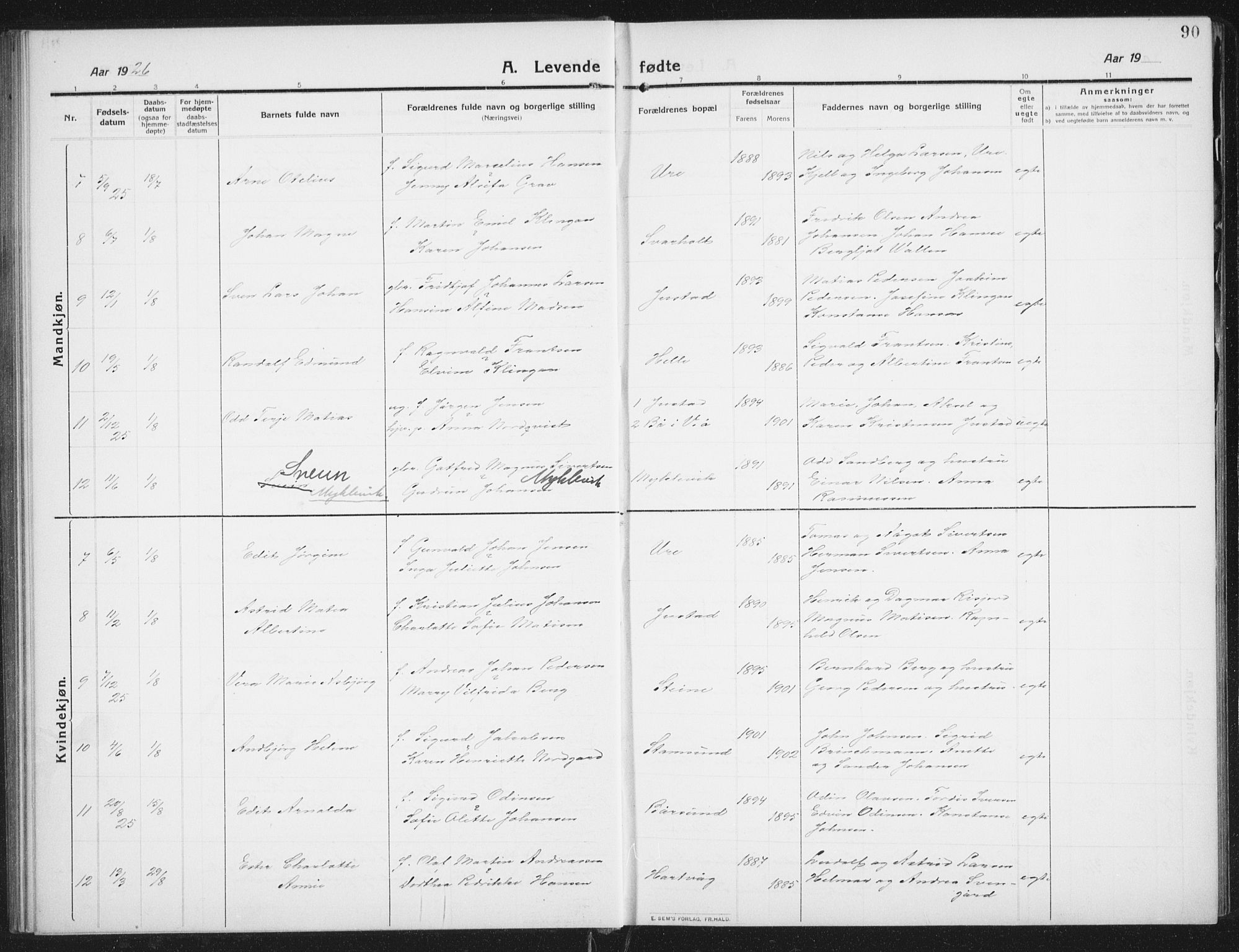 Ministerialprotokoller, klokkerbøker og fødselsregistre - Nordland, AV/SAT-A-1459/882/L1183: Parish register (copy) no. 882C01, 1911-1938, p. 90