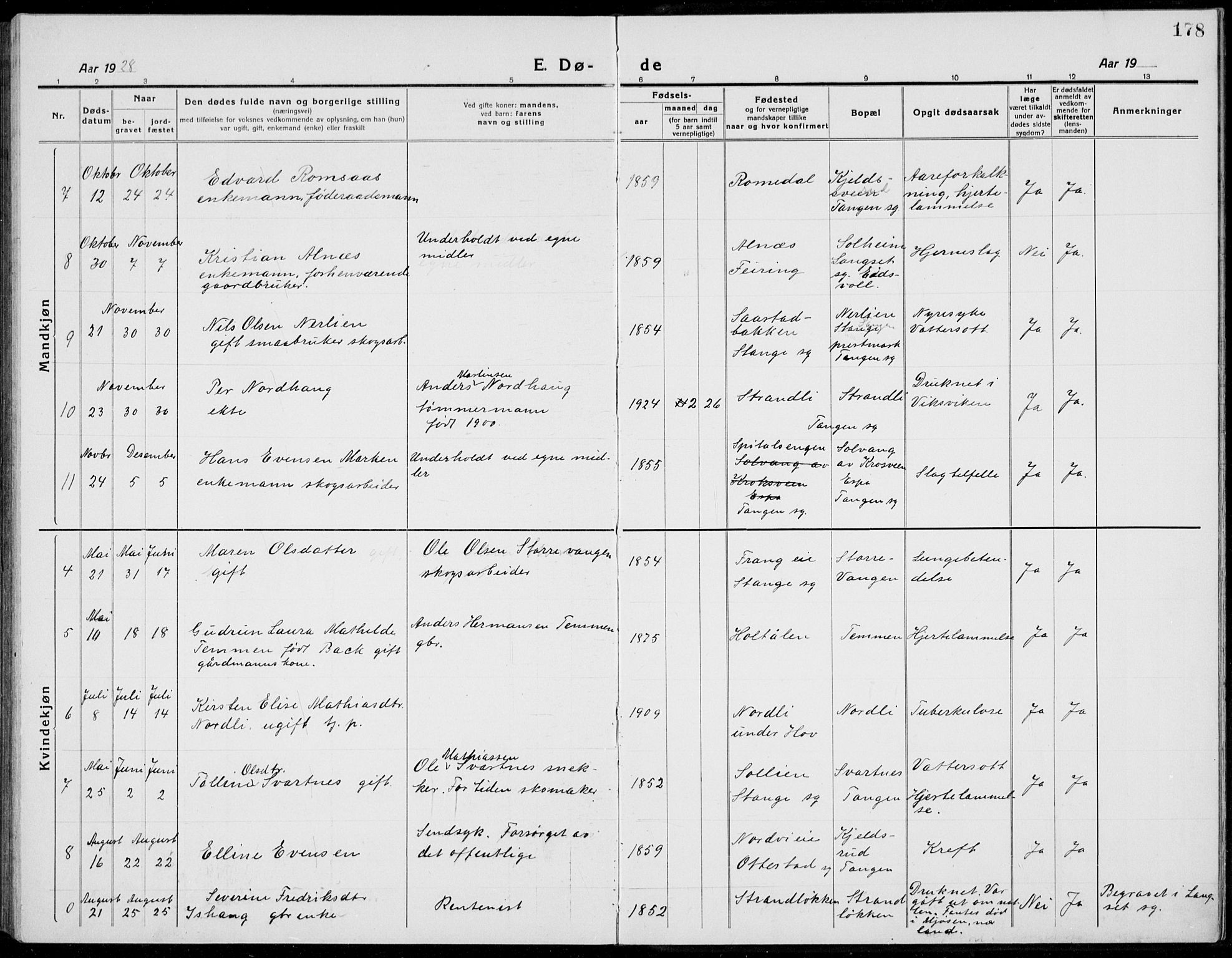 Stange prestekontor, SAH/PREST-002/L/L0017: Parish register (copy) no. 17, 1918-1936, p. 178