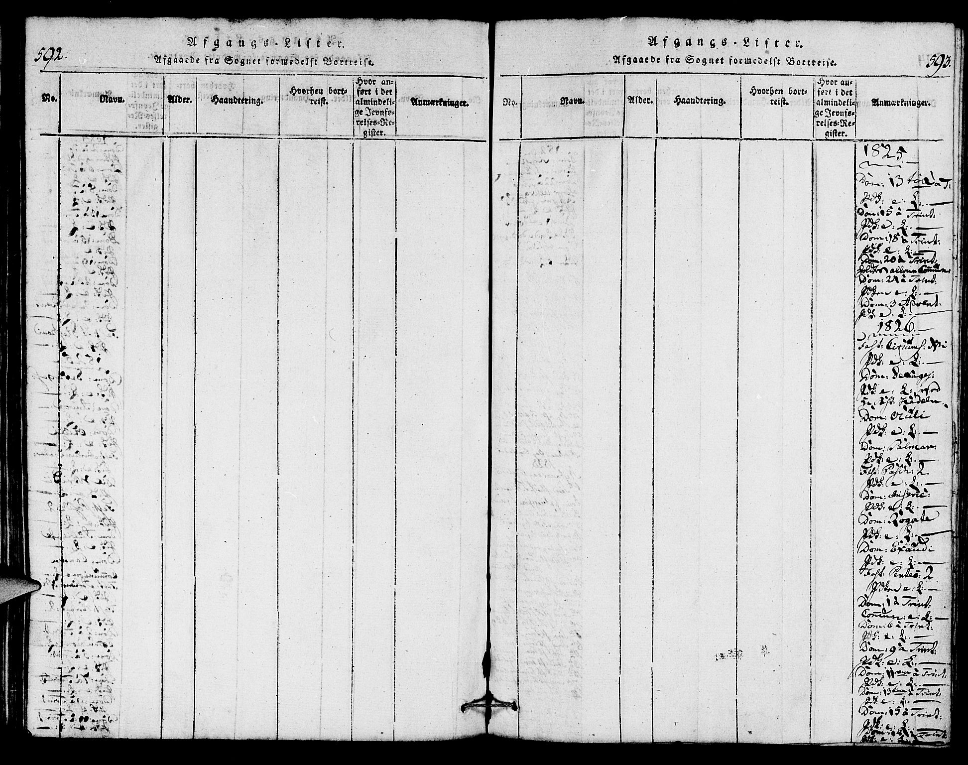 Torvastad sokneprestkontor, SAST/A -101857/H/Ha/Haa/L0004: Parish register (official) no. A 4, 1817-1836, p. 592-593