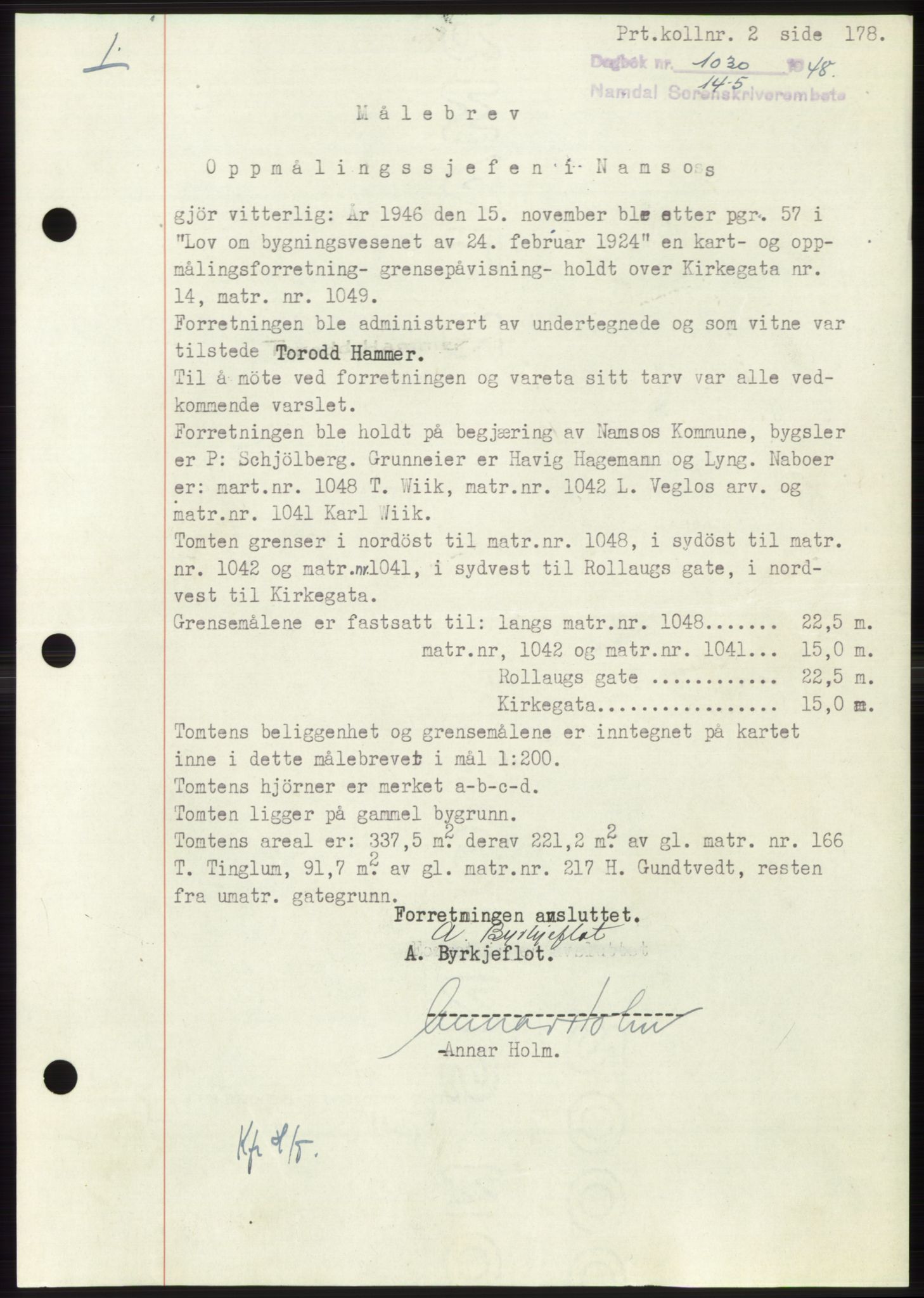 Namdal sorenskriveri, SAT/A-4133/1/2/2C: Mortgage book no. -, 1947-1948, Diary no: : 1030/1948