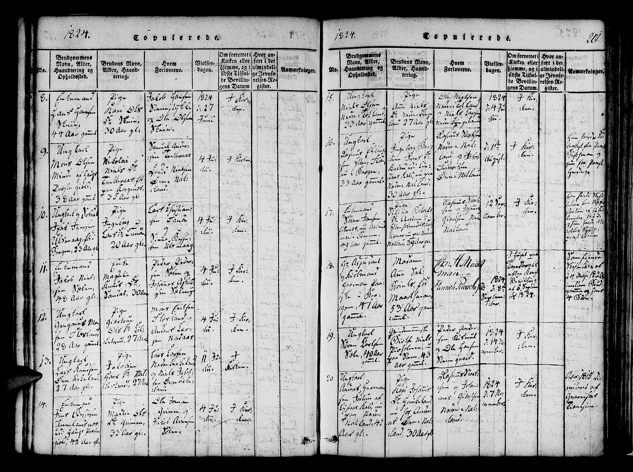 Fana Sokneprestembete, SAB/A-75101/H/Haa/Haaa/L0007: Parish register (official) no. A 7, 1816-1828, p. 201