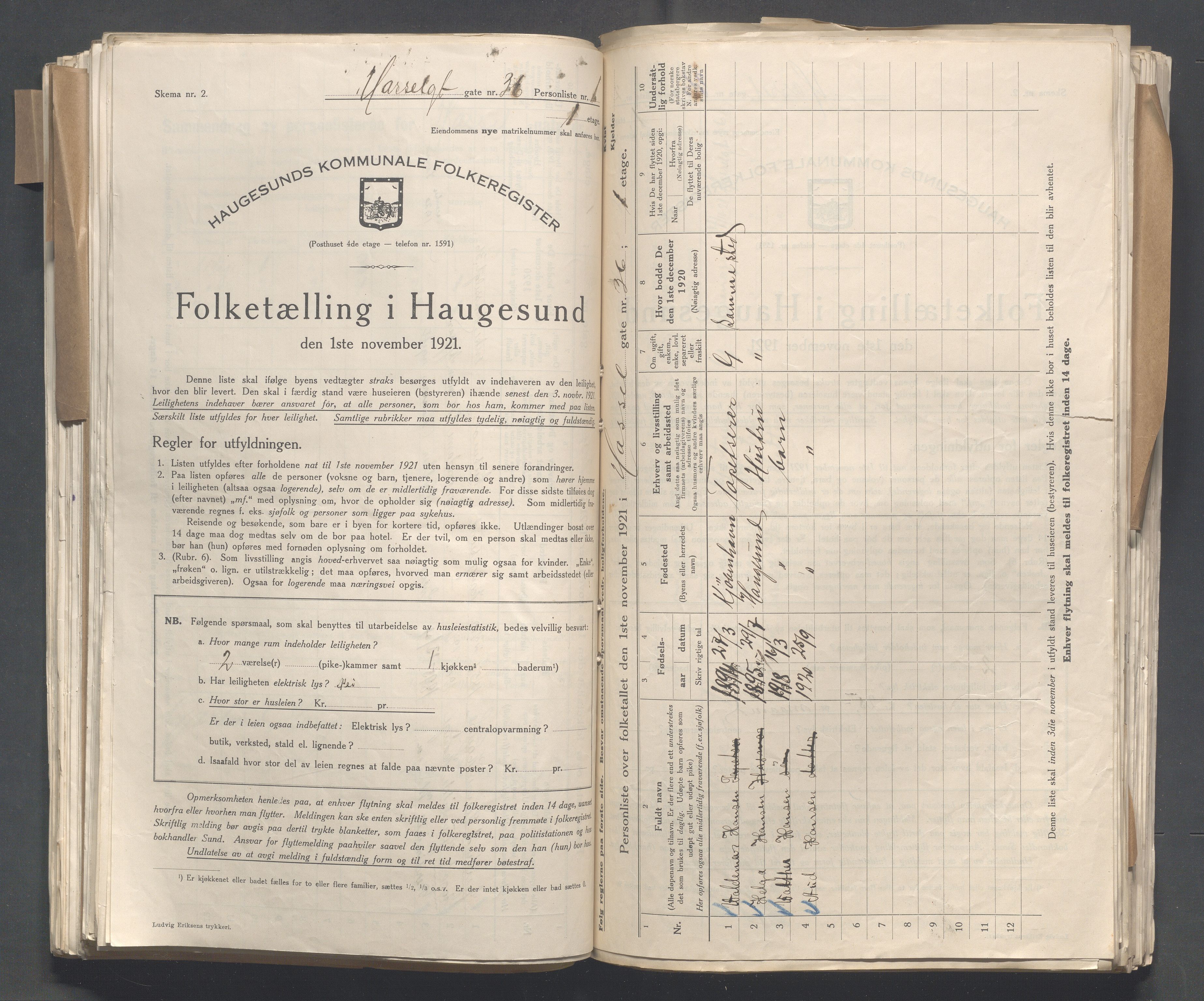 IKAR, Local census 1.11.1921 for Haugesund, 1921, p. 6056