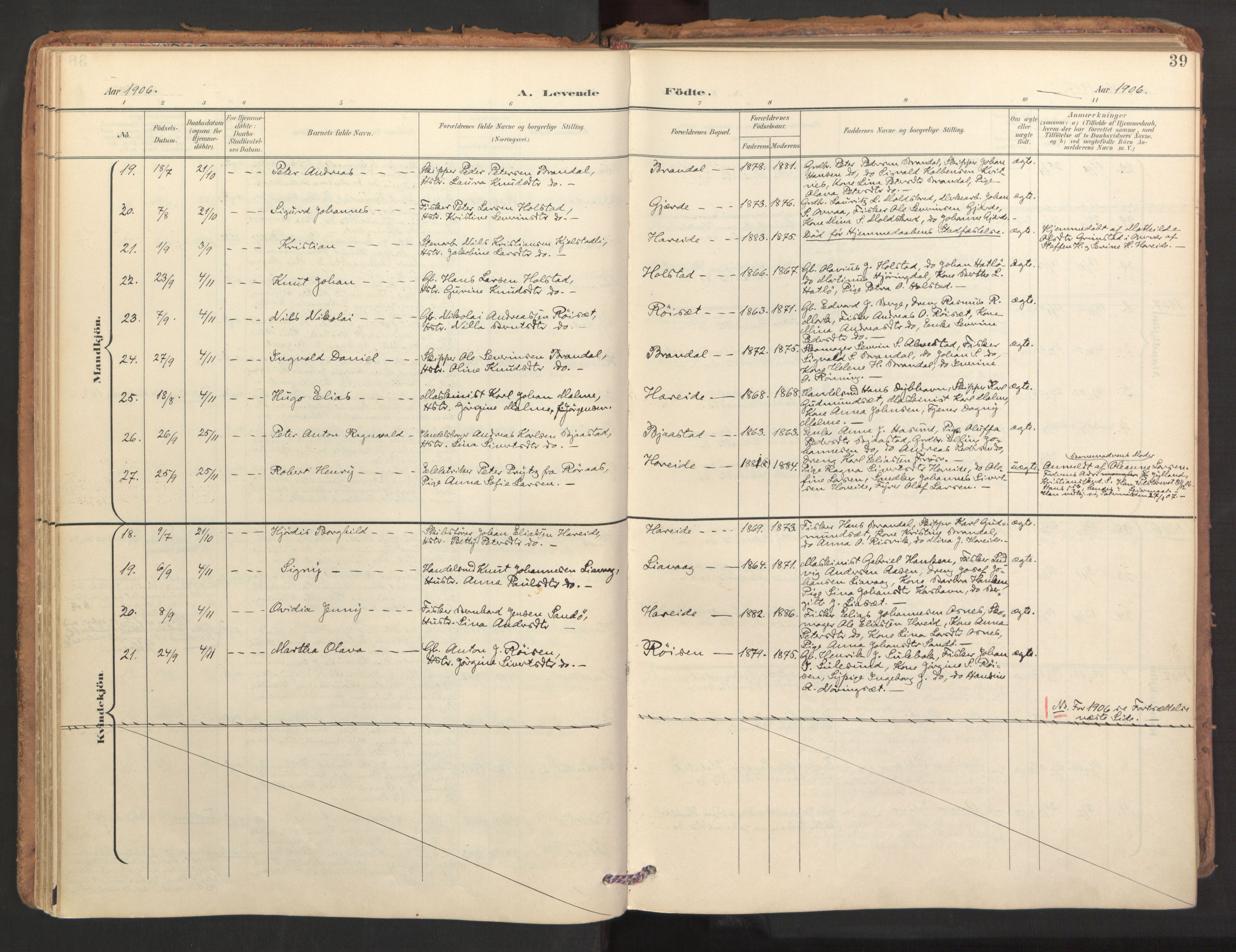 Ministerialprotokoller, klokkerbøker og fødselsregistre - Møre og Romsdal, AV/SAT-A-1454/510/L0123: Parish register (official) no. 510A03, 1898-1922, p. 39