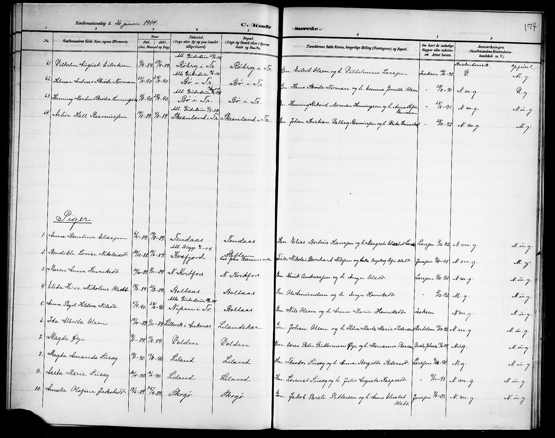 Ministerialprotokoller, klokkerbøker og fødselsregistre - Nordland, SAT/A-1459/863/L0915: Parish register (copy) no. 863C05, 1898-1907, p. 174
