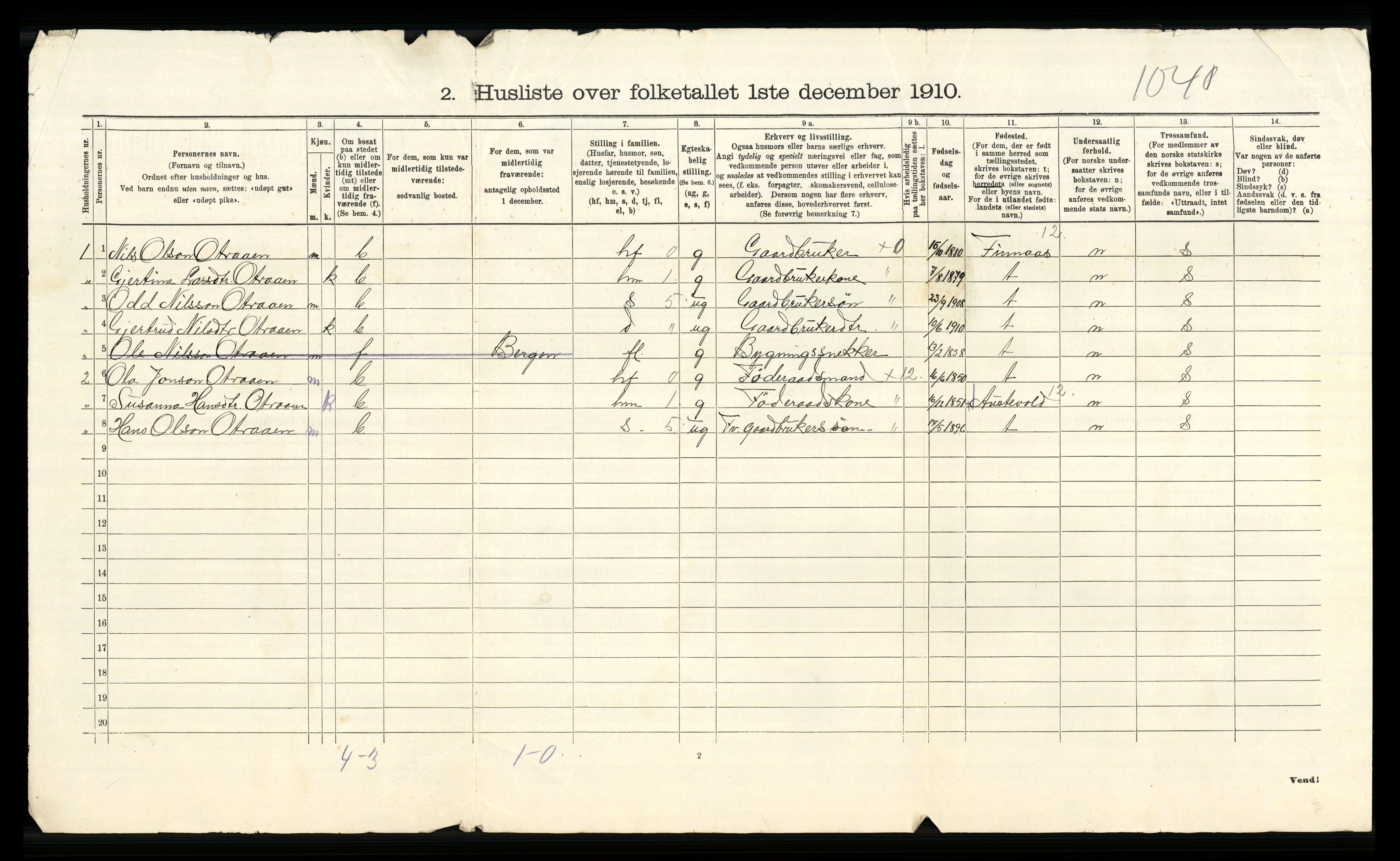 RA, 1910 census for Fitjar, 1910, p. 52