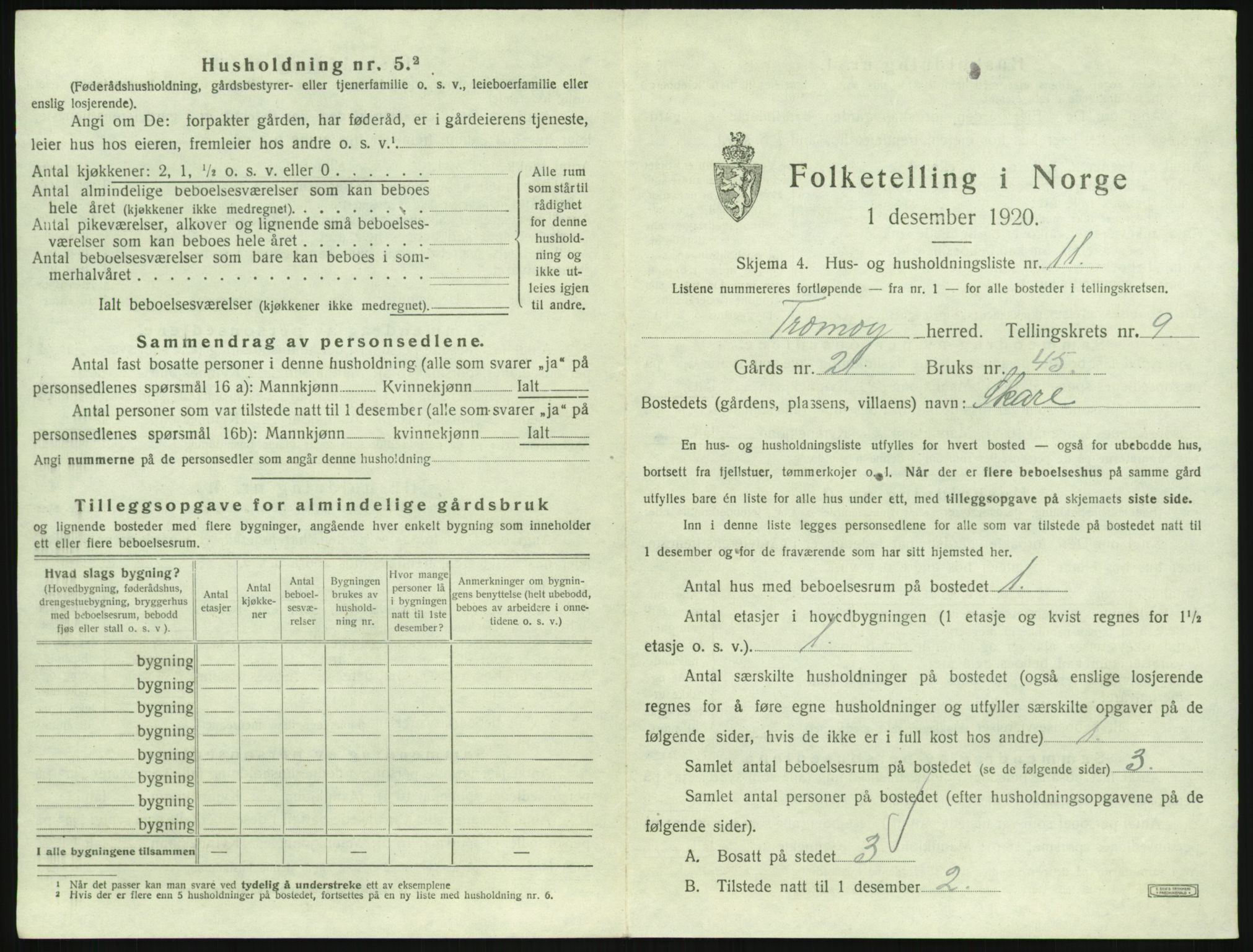 SAK, 1920 census for Tromøy, 1920, p. 979