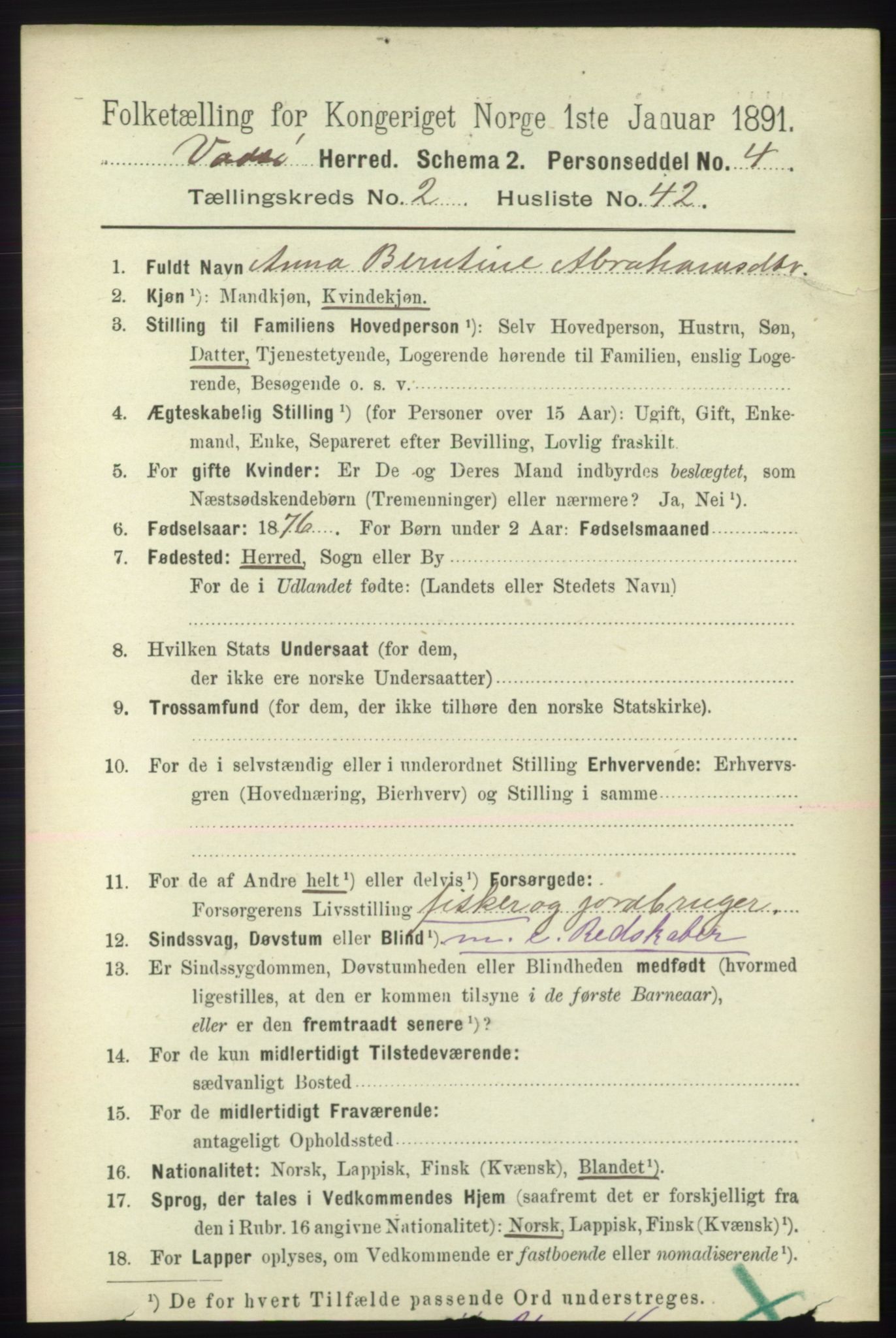 RA, 1891 census for 2029 Vadsø, 1891, p. 726