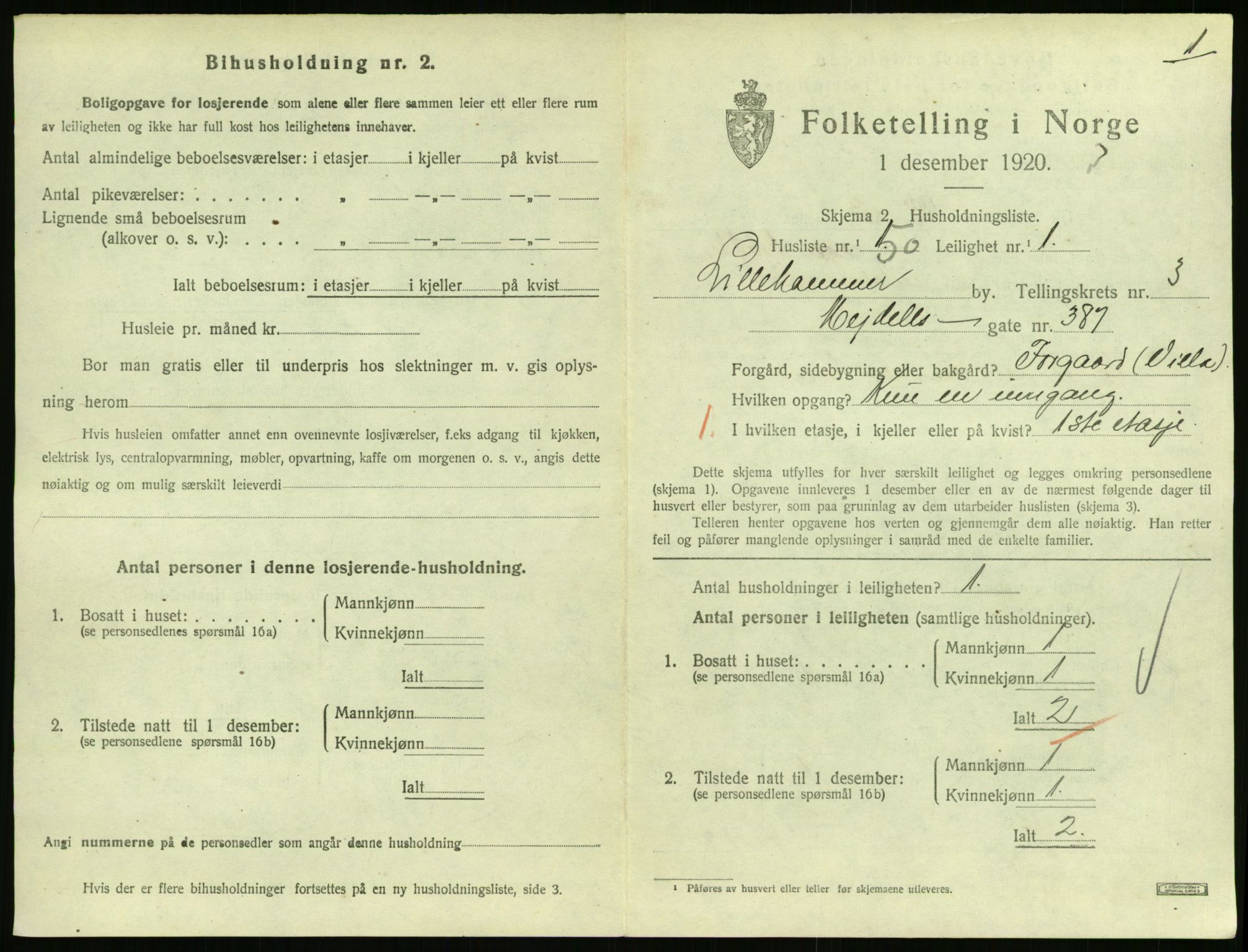 SAH, 1920 census for Lillehammer, 1920, p. 1910