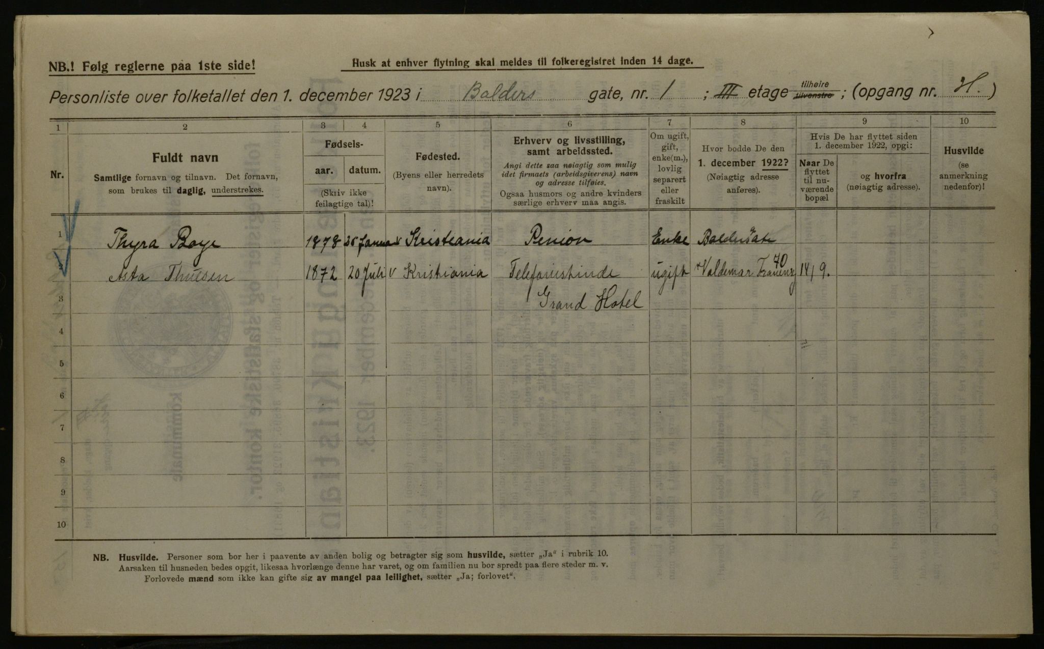 OBA, Municipal Census 1923 for Kristiania, 1923, p. 3626