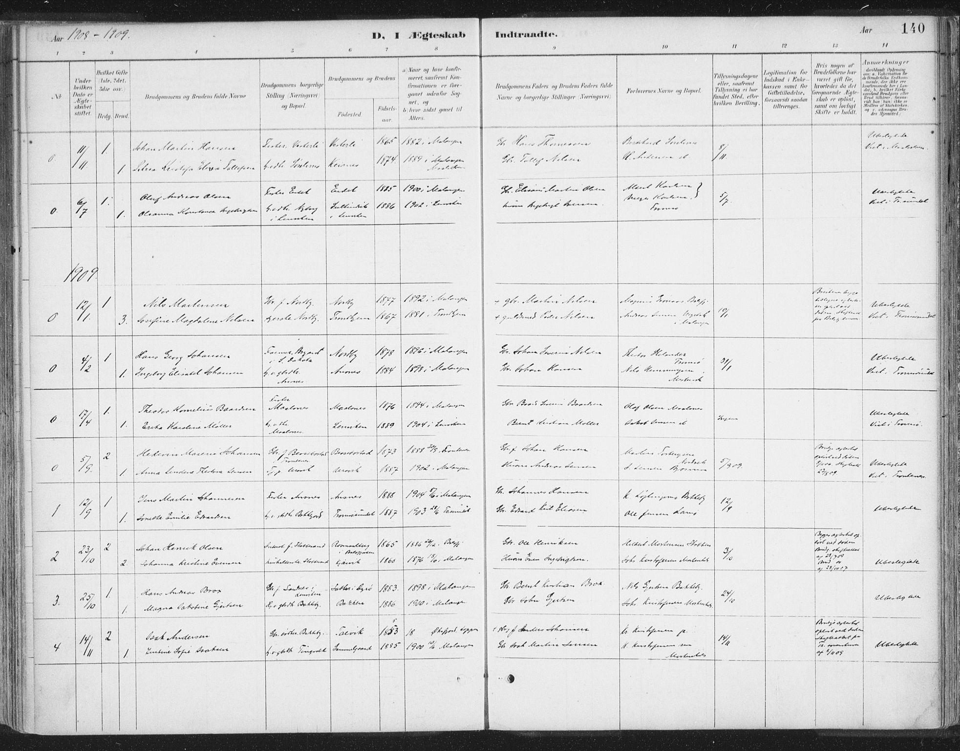 Balsfjord sokneprestembete, AV/SATØ-S-1303/G/Ga/L0007kirke: Parish register (official) no. 7, 1887-1909, p. 140