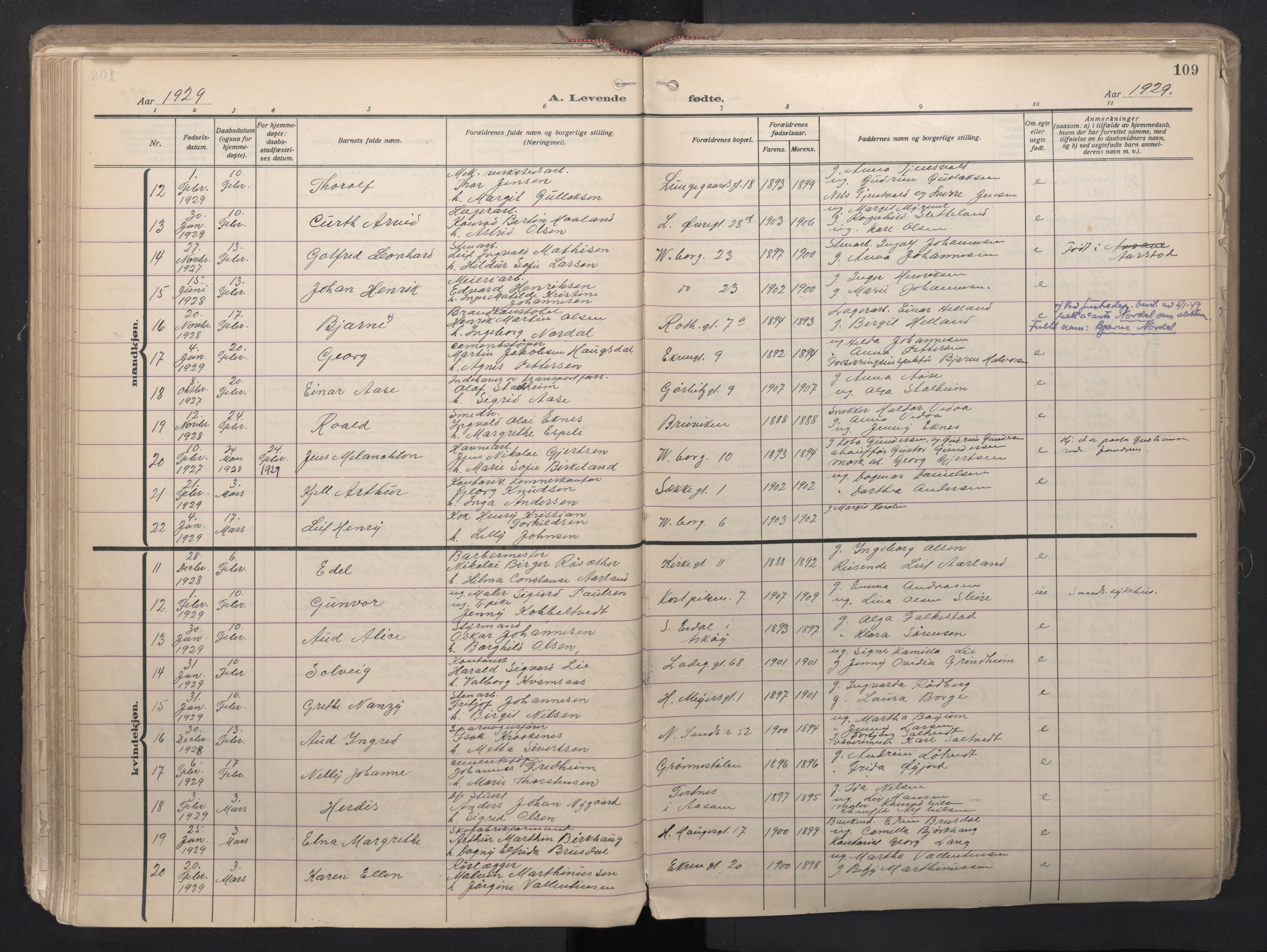 Sandviken Sokneprestembete, AV/SAB-A-77601/H/Ha/L0008: Parish register (official) no. B 5, 1924-1944, p. 109