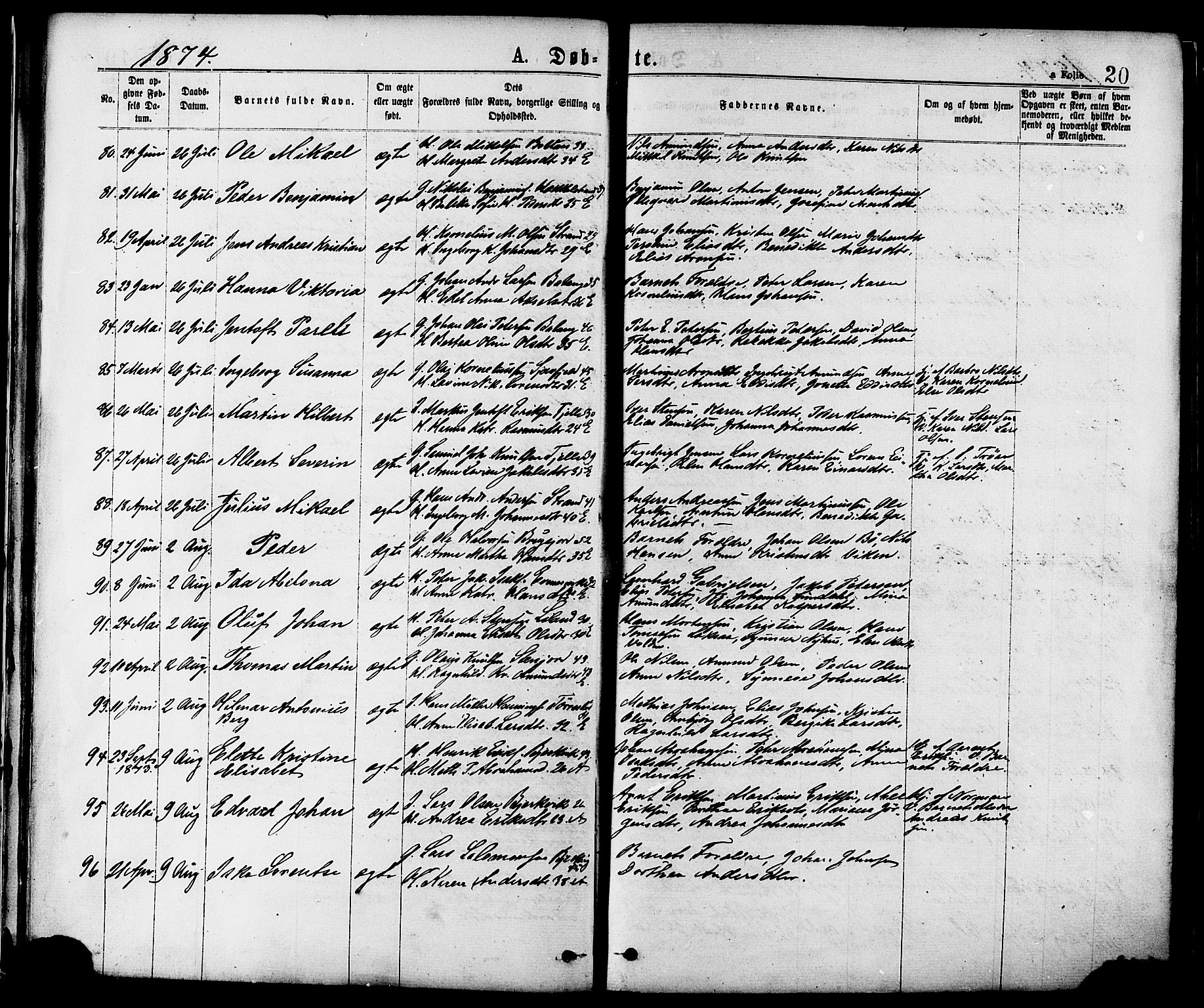 Ministerialprotokoller, klokkerbøker og fødselsregistre - Nordland, AV/SAT-A-1459/863/L0897: Parish register (official) no. 863A09, 1872-1886, p. 20
