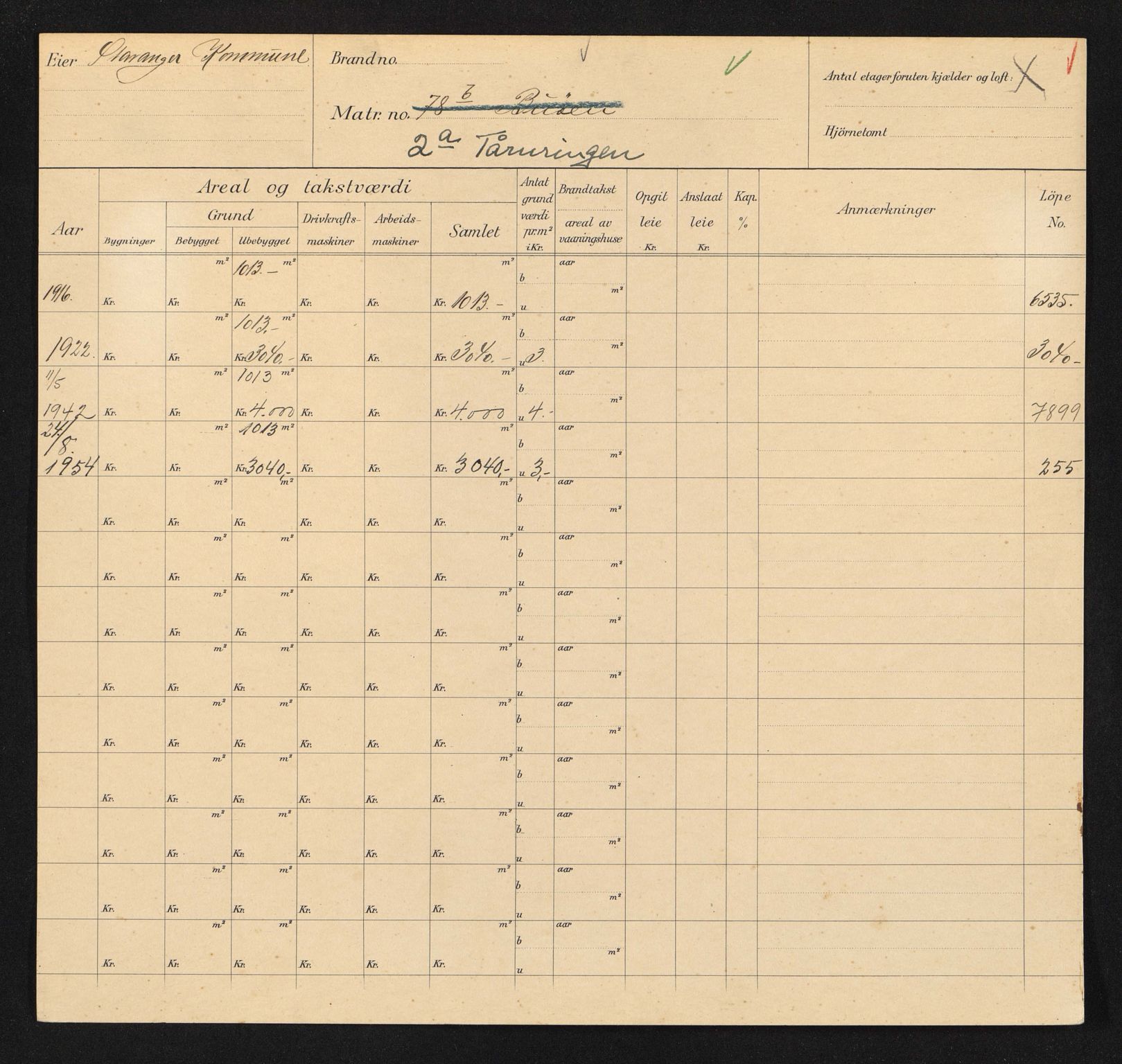 Stavanger kommune. Skattetakstvesenet, BYST/A-0440/F/Fa/Faa/L0044/0002: Skattetakstkort / Tårnringen 1 - 20