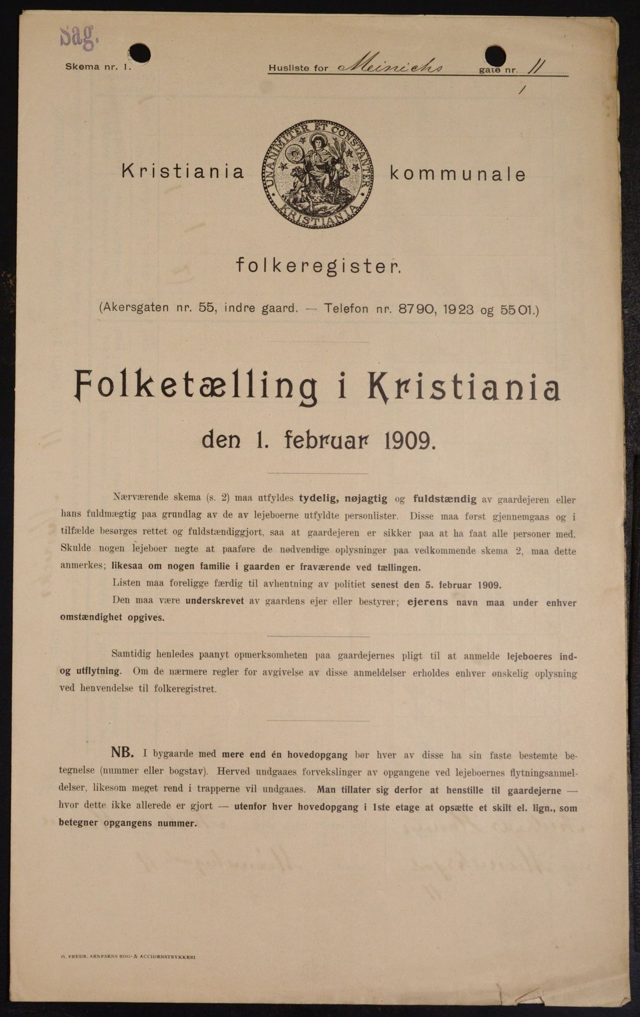 OBA, Municipal Census 1909 for Kristiania, 1909, p. 1199