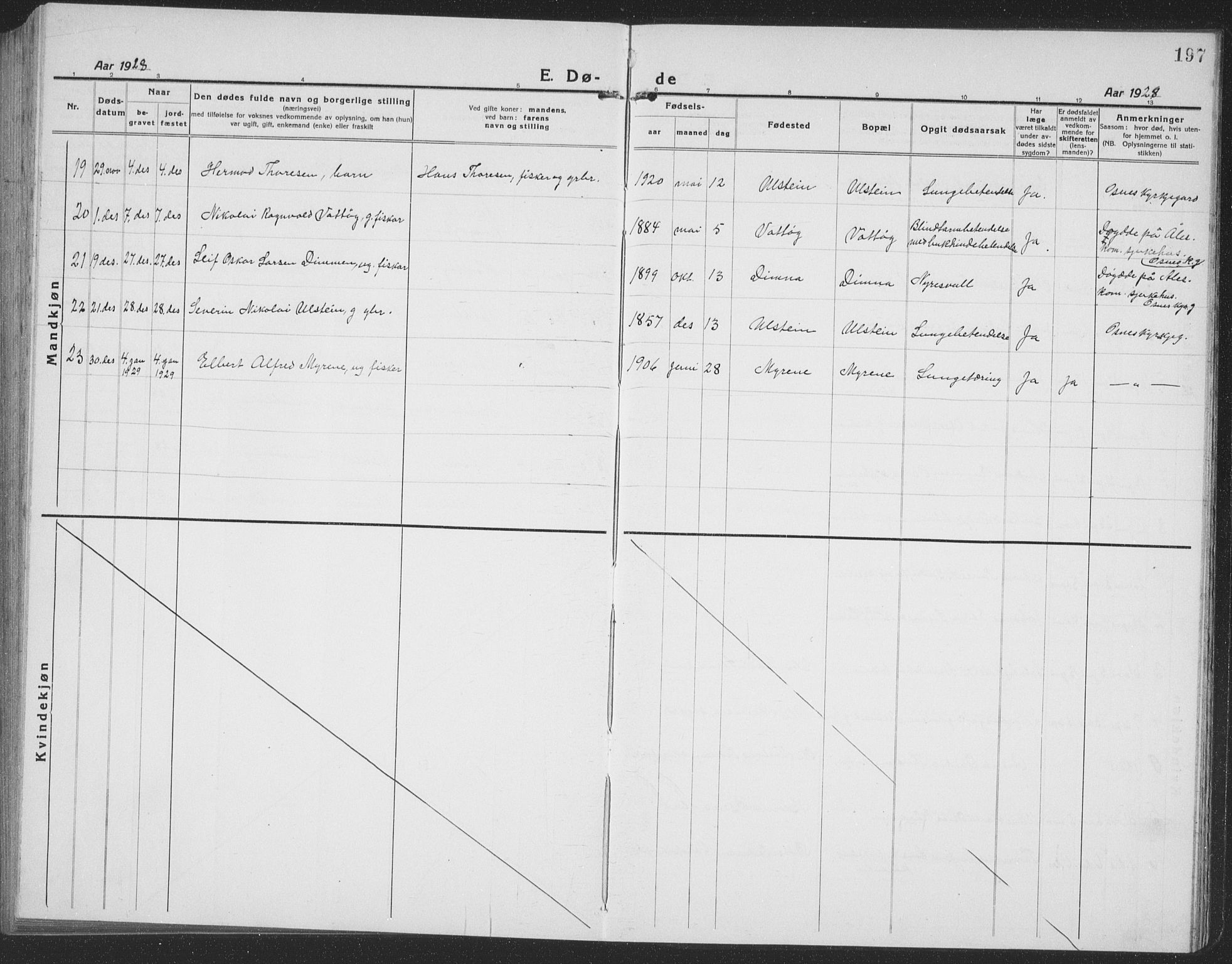 Ministerialprotokoller, klokkerbøker og fødselsregistre - Møre og Romsdal, AV/SAT-A-1454/509/L0113: Parish register (copy) no. 509C03, 1923-1939, p. 197