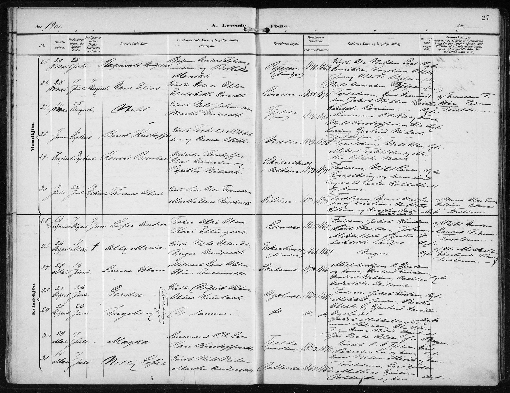Fjell sokneprestembete, SAB/A-75301/H/Haa: Parish register (official) no. A  9, 1899-1910, p. 27