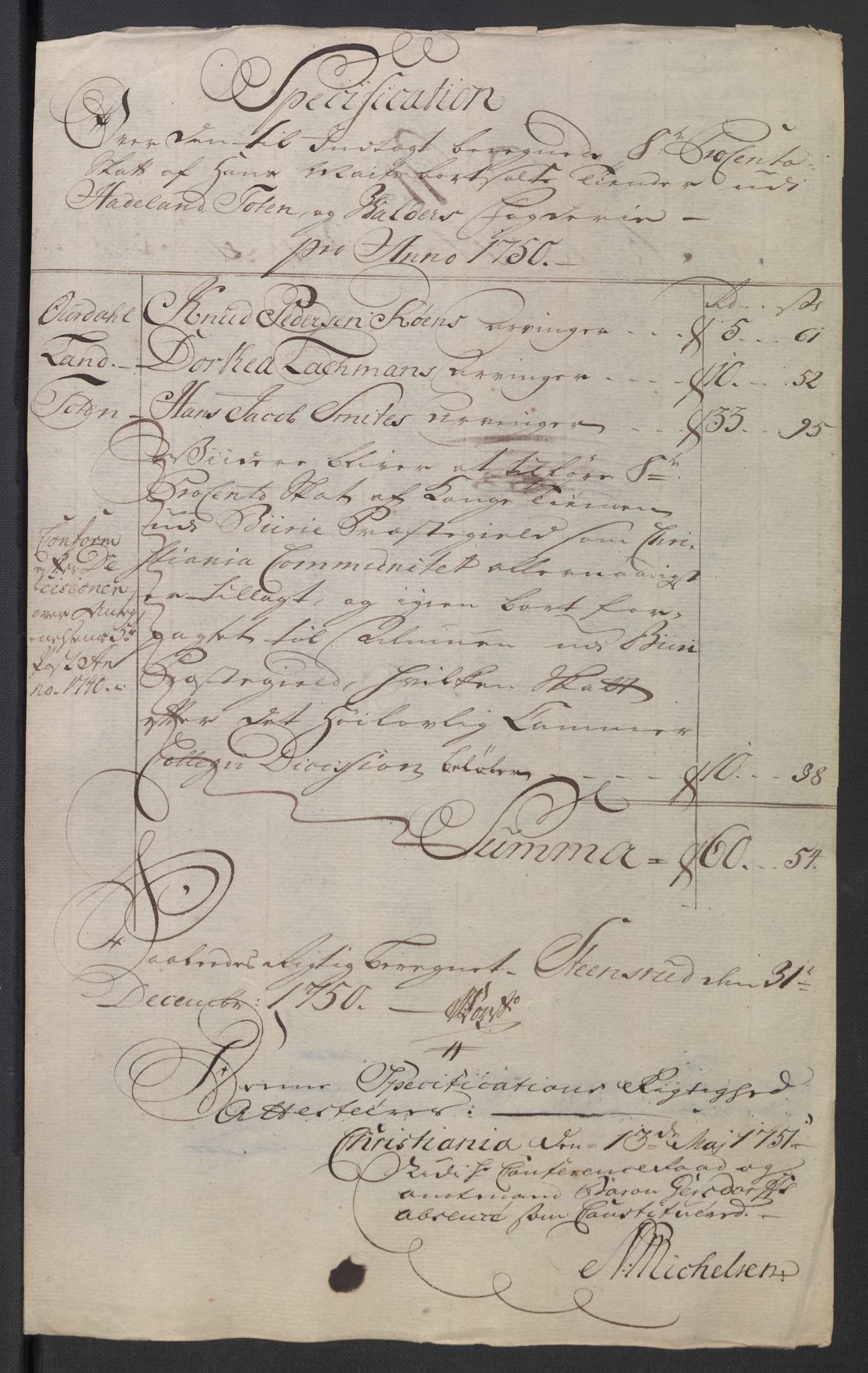 Rentekammeret inntil 1814, Reviderte regnskaper, Fogderegnskap, RA/EA-4092/R18/L1348: Fogderegnskap Hadeland, Toten og Valdres, 1750-1751, p. 72