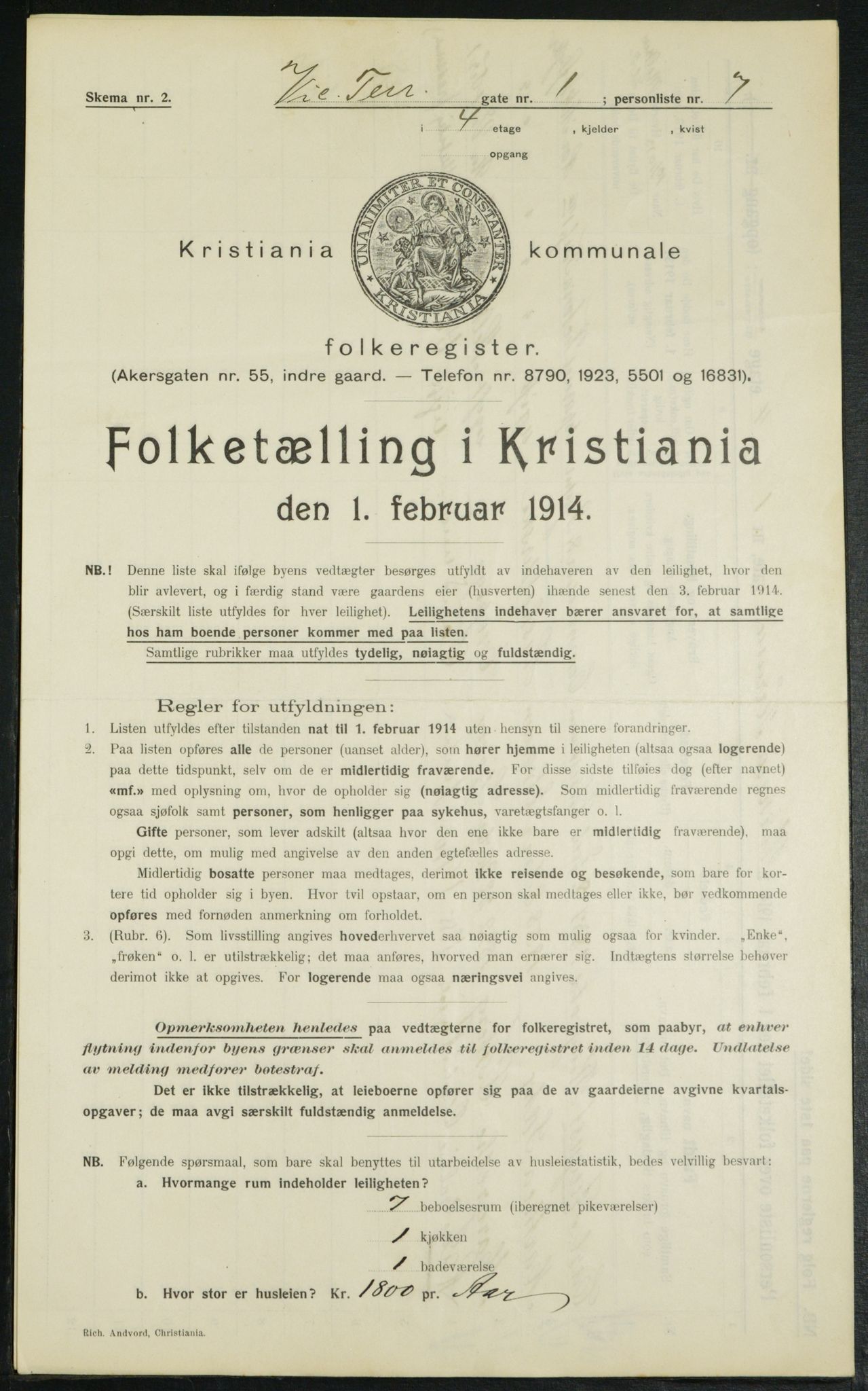 OBA, Municipal Census 1914 for Kristiania, 1914, p. 124529