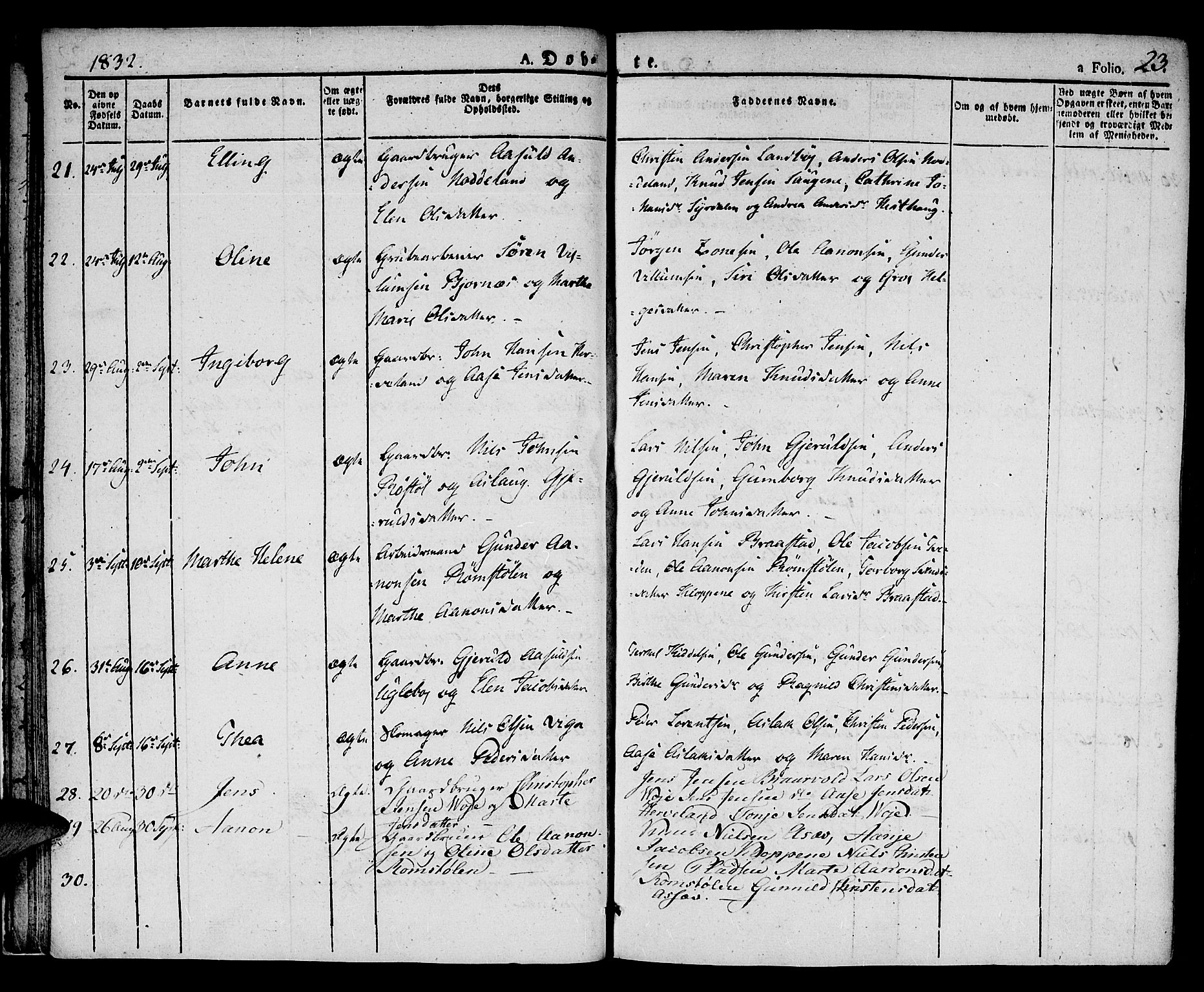 Austre Moland sokneprestkontor, AV/SAK-1111-0001/F/Fa/Faa/L0005: Parish register (official) no. A 5, 1825-1837, p. 23