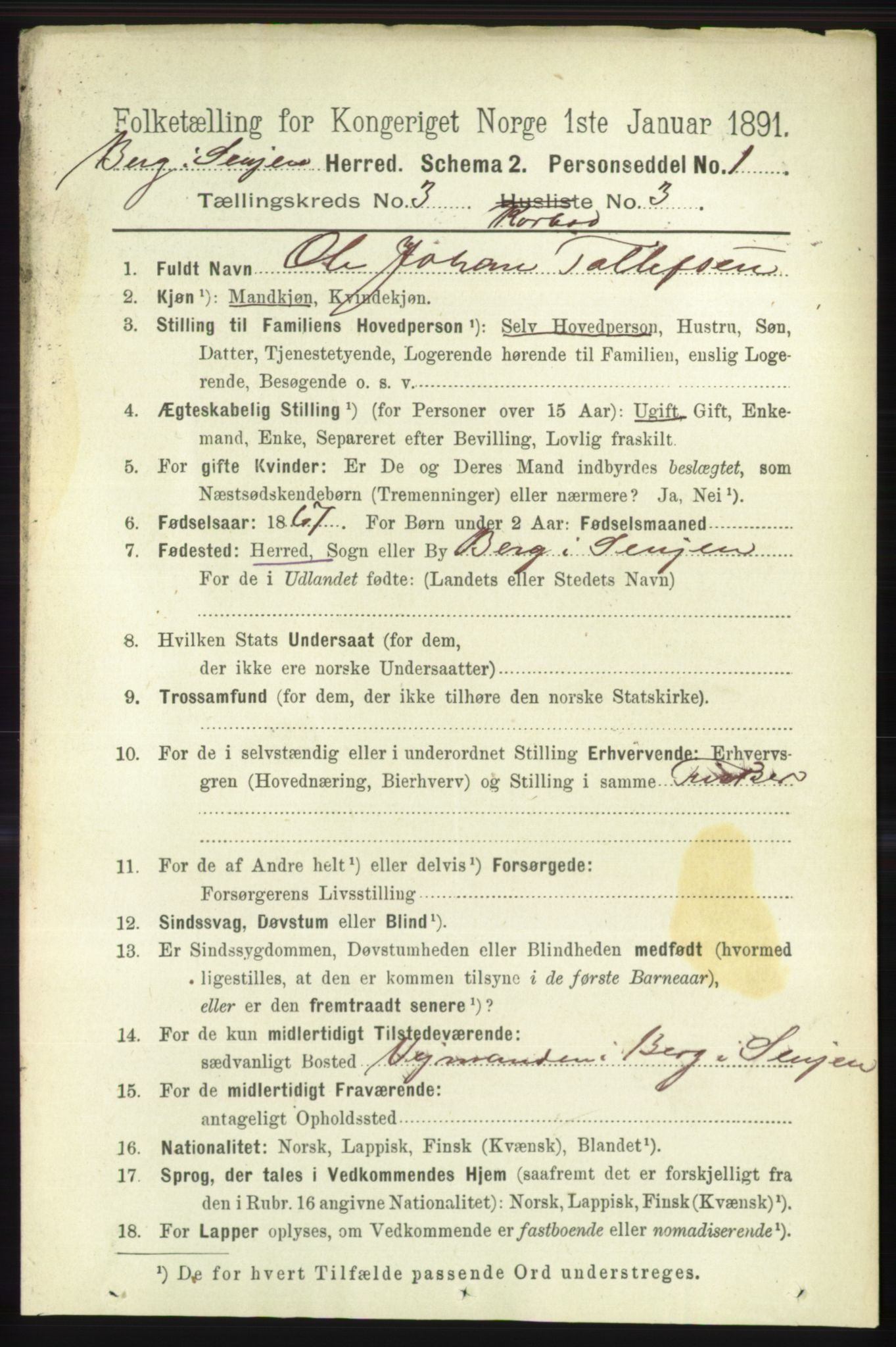 RA, 1891 census for 1929 Berg, 1891, p. 1355