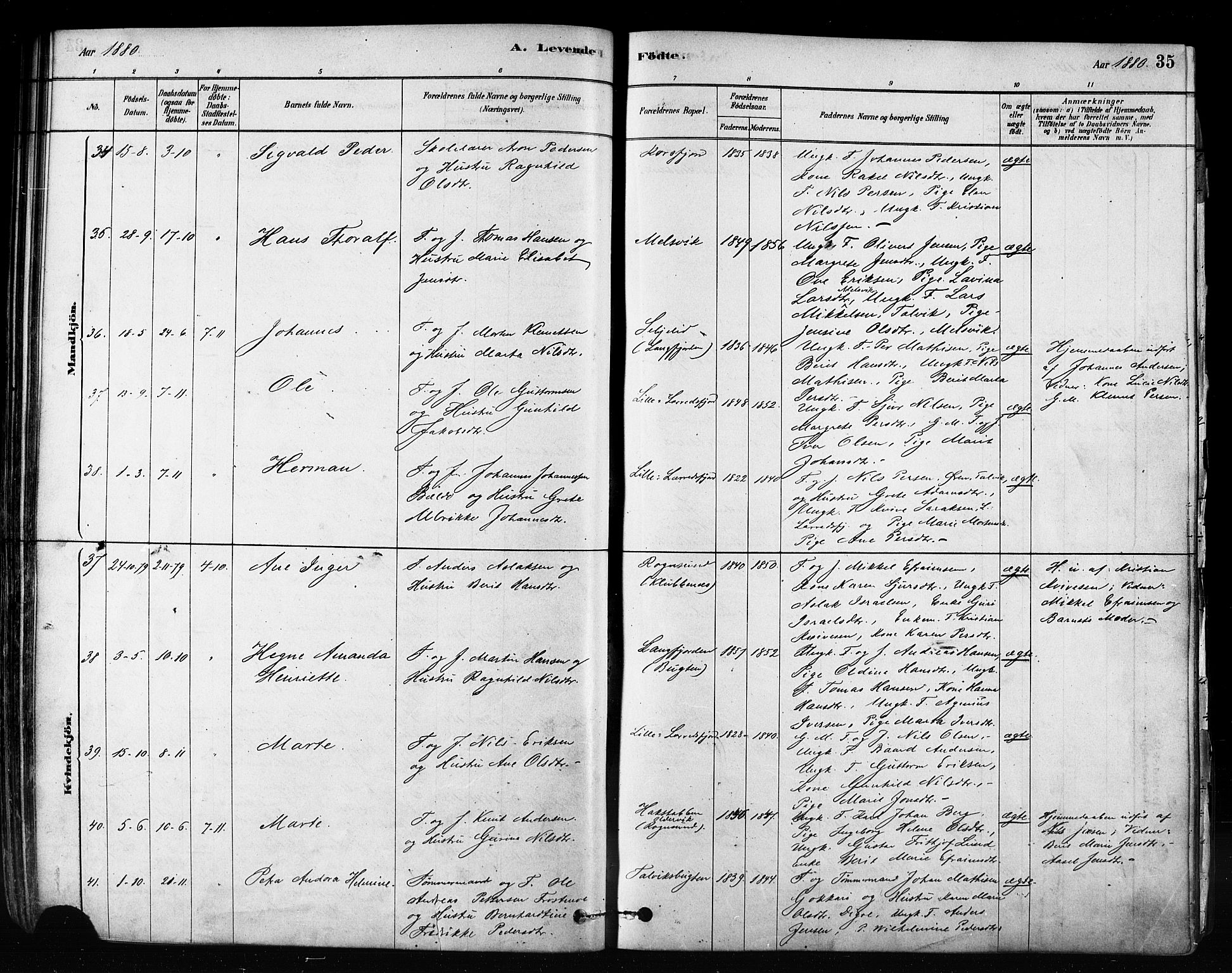 Talvik sokneprestkontor, SATØ/S-1337/H/Ha/L0012kirke: Parish register (official) no. 12, 1878-1886, p. 35