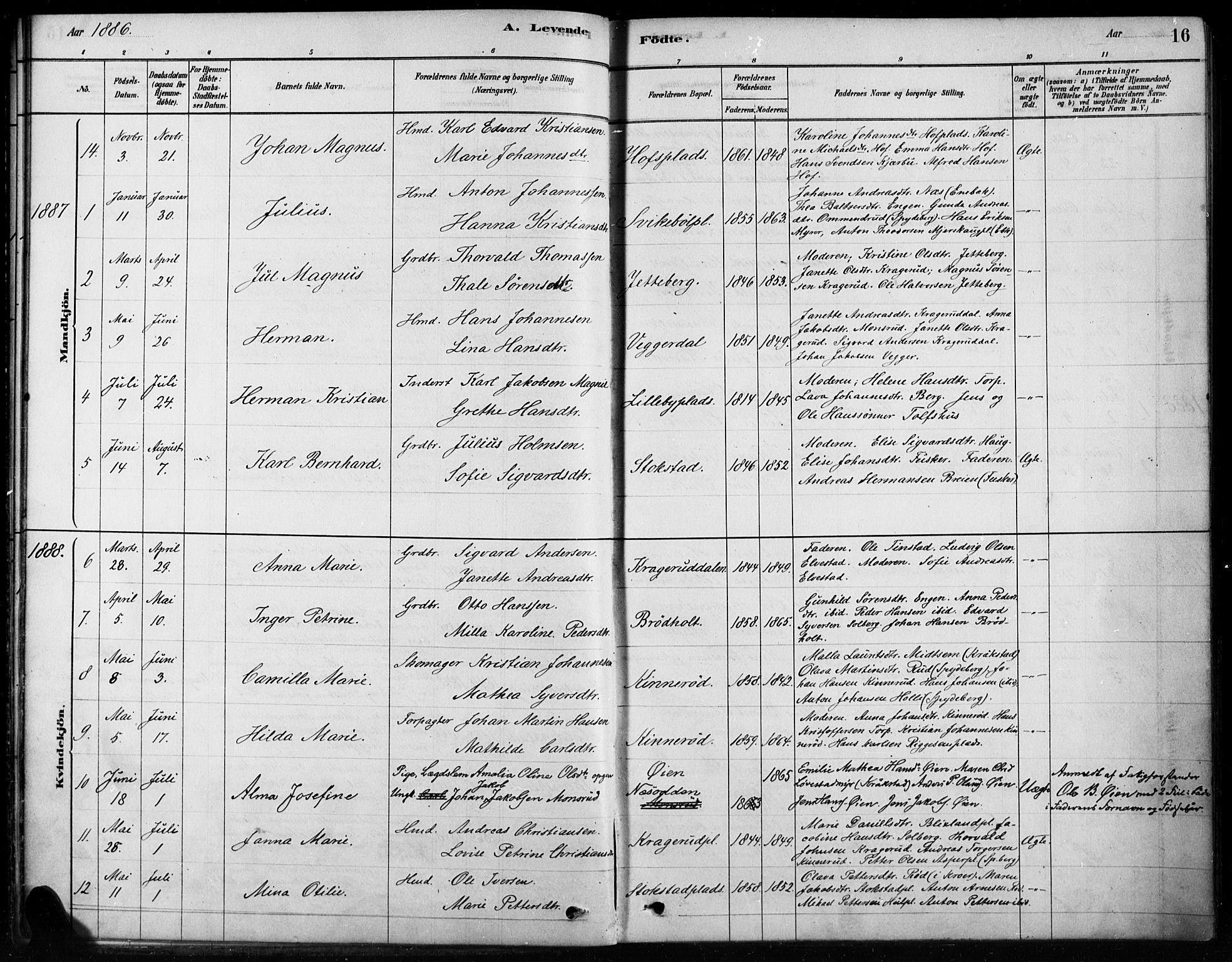 Hobøl prestekontor Kirkebøker, AV/SAO-A-2002/F/Fb/L0001: Parish register (official) no. II 1, 1878-1904, p. 16