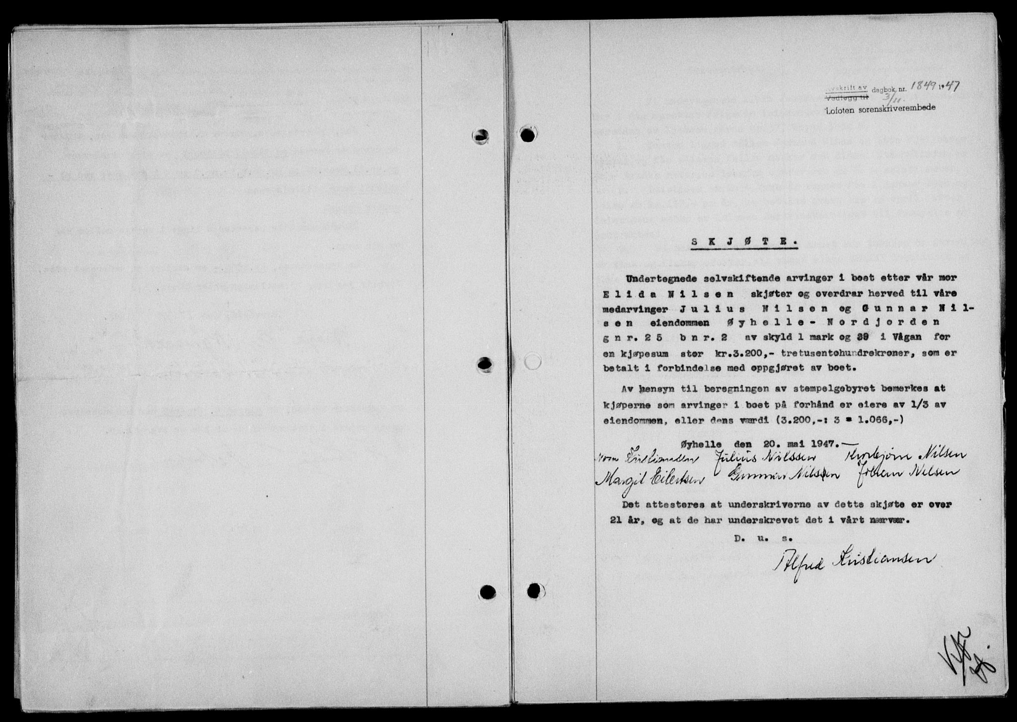 Lofoten sorenskriveri, SAT/A-0017/1/2/2C/L0017a: Mortgage book no. 17a, 1947-1948, Diary no: : 1849/1947