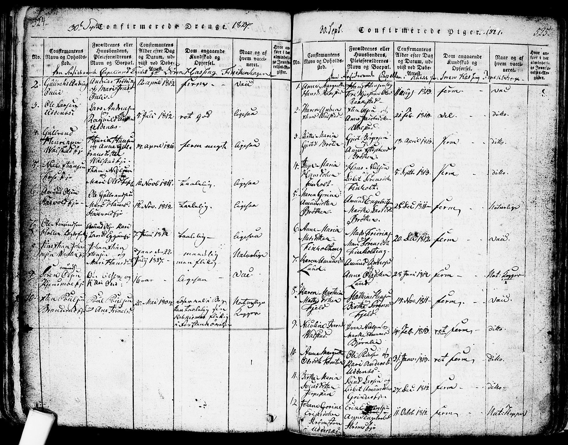 Nes prestekontor Kirkebøker, AV/SAO-A-10410/F/Fa/L0005: Parish register (official) no. I 5, 1815-1835, p. 524-525