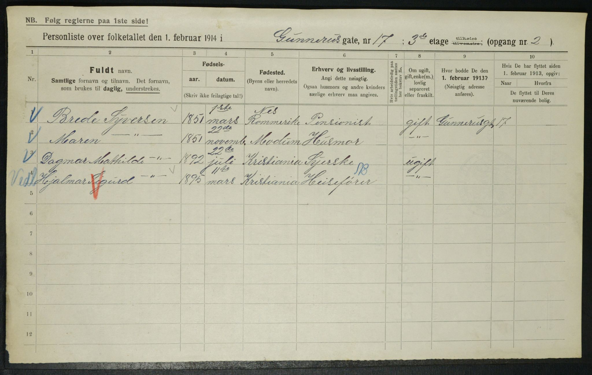 OBA, Municipal Census 1914 for Kristiania, 1914, p. 5330