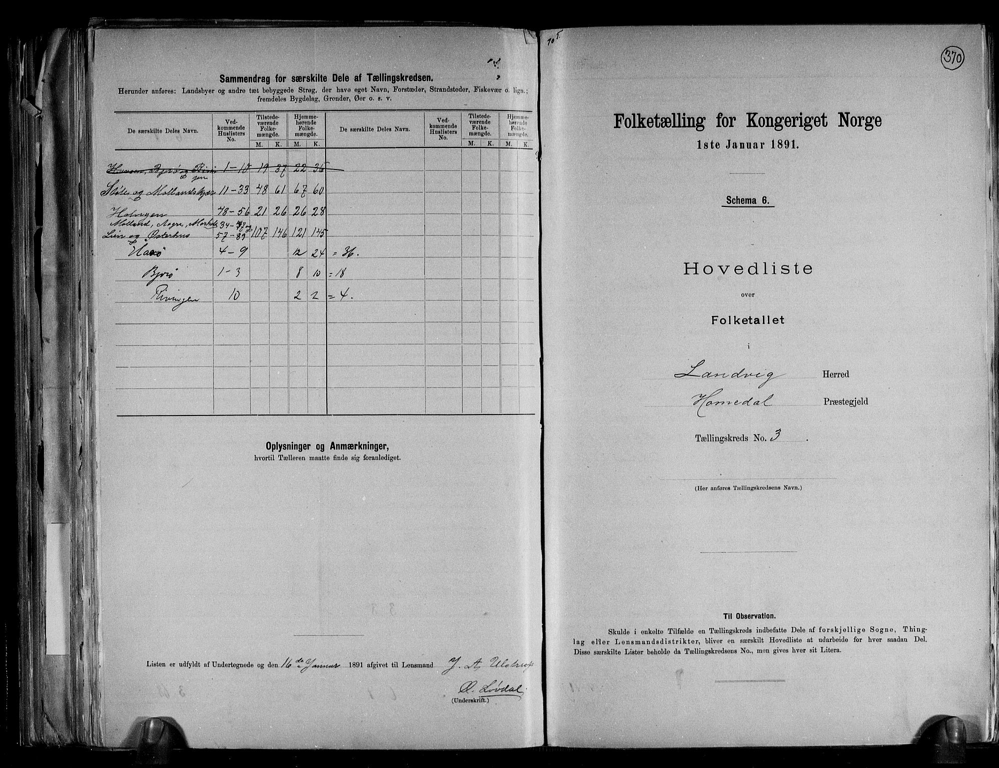 RA, 1891 census for 0924 Landvik, 1891, p. 9