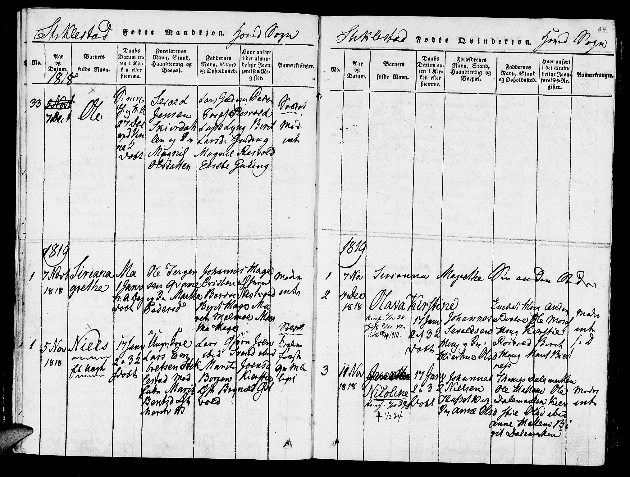 Ministerialprotokoller, klokkerbøker og fødselsregistre - Nord-Trøndelag, SAT/A-1458/723/L0234: Parish register (official) no. 723A05 /1, 1816-1840, p. 14