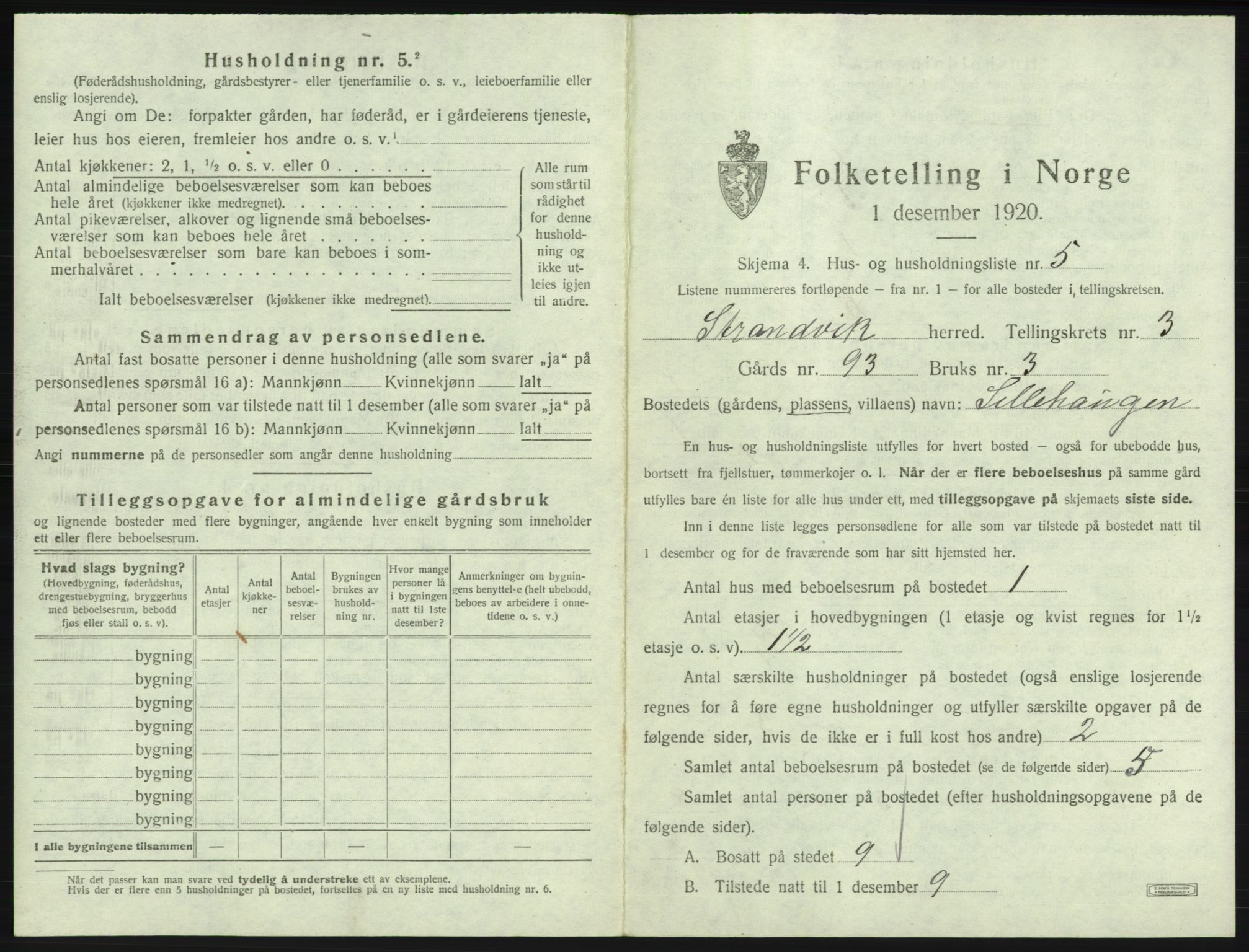 SAB, 1920 census for Strandvik, 1920, p. 294