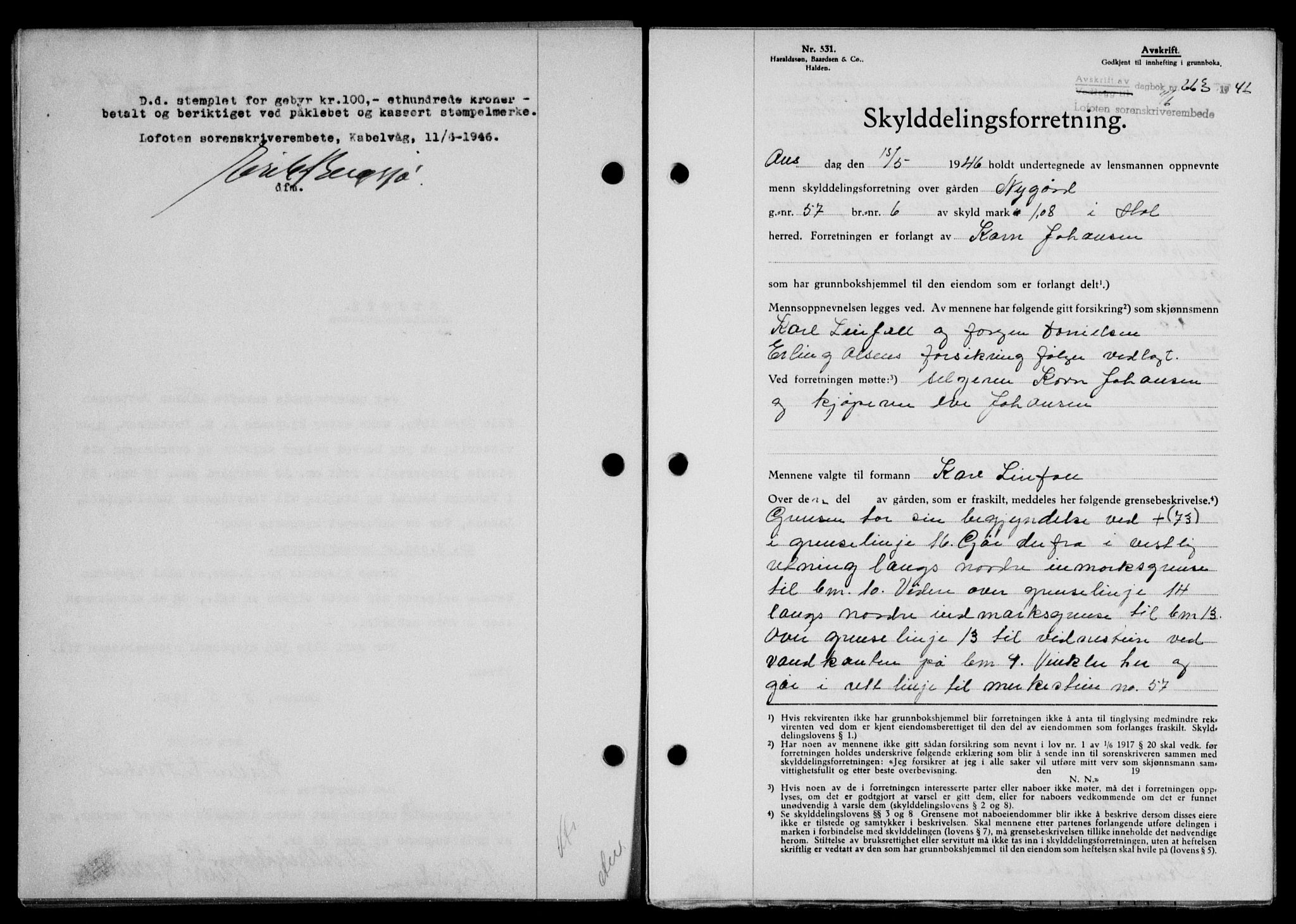 Lofoten sorenskriveri, SAT/A-0017/1/2/2C/L0014a: Mortgage book no. 14a, 1946-1946, Diary no: : 663/1946