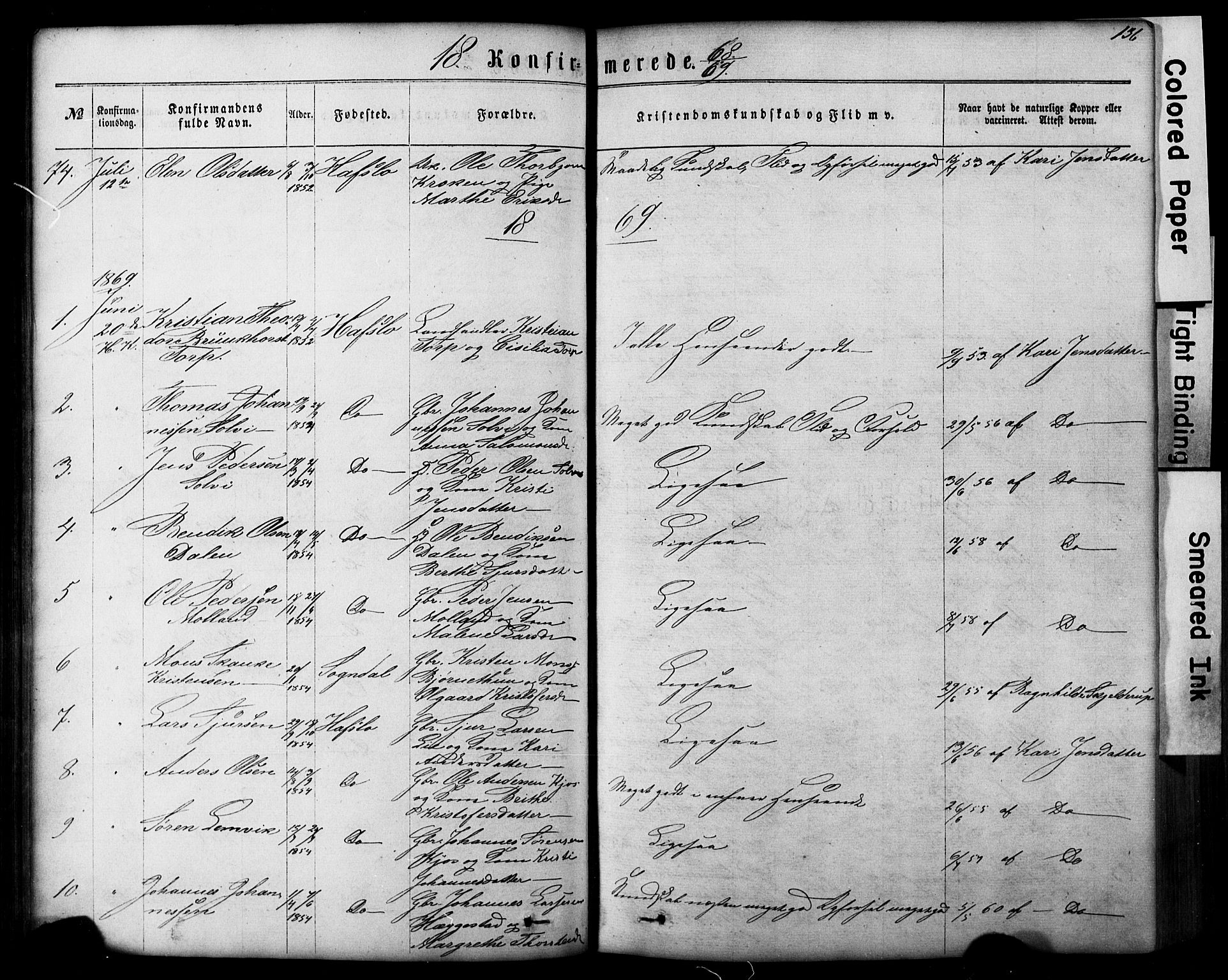 Hafslo sokneprestembete, SAB/A-80301/H/Hab/Haba/L0001: Parish register (copy) no. A 1, 1866-1908, p. 136