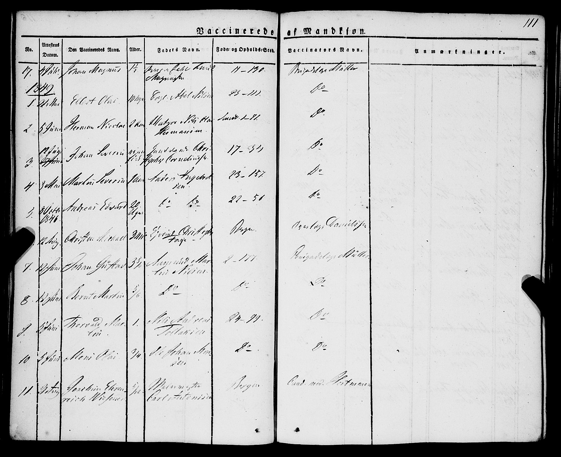 Korskirken sokneprestembete, AV/SAB-A-76101/H/Haa/L0050: Parish register (official) no. F 1, 1821-1869, p. 111