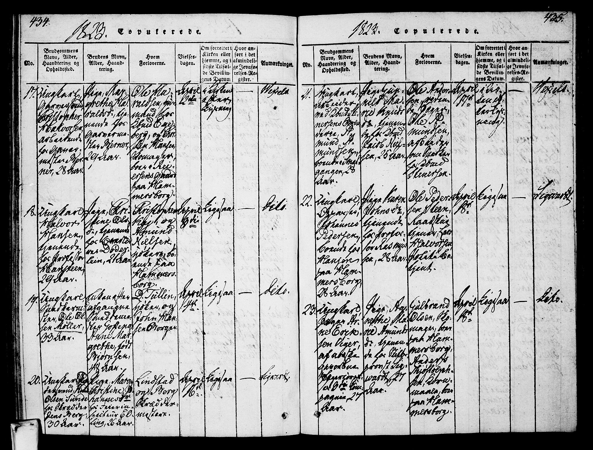 Oslo domkirke Kirkebøker, AV/SAO-A-10752/F/Fa/L0007: Parish register (official) no. 7, 1817-1824, p. 434-435