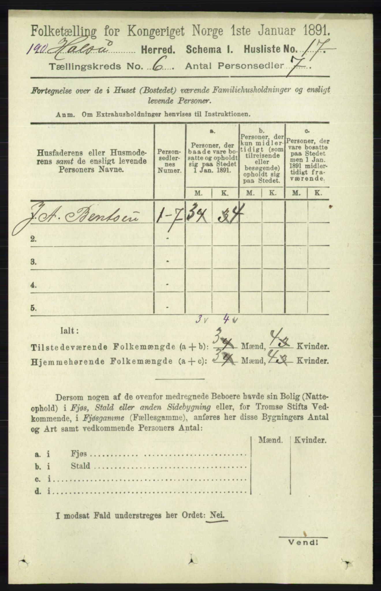 RA, 1891 census for 1019 Halse og Harkmark, 1891, p. 2327